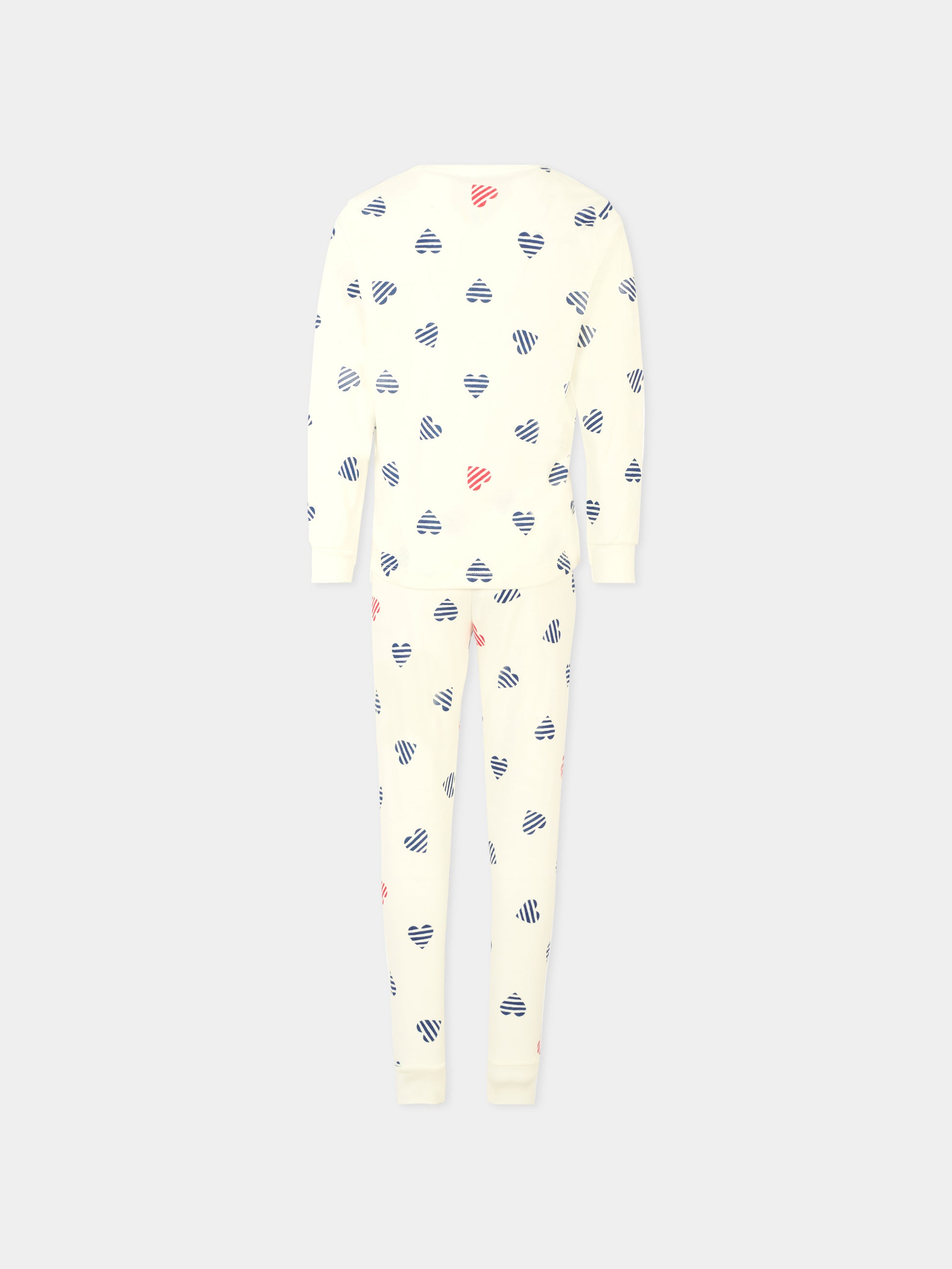 Pigiama bianco per bambina con cuori blu e rosso,Petit Bateau,A0CLU 01