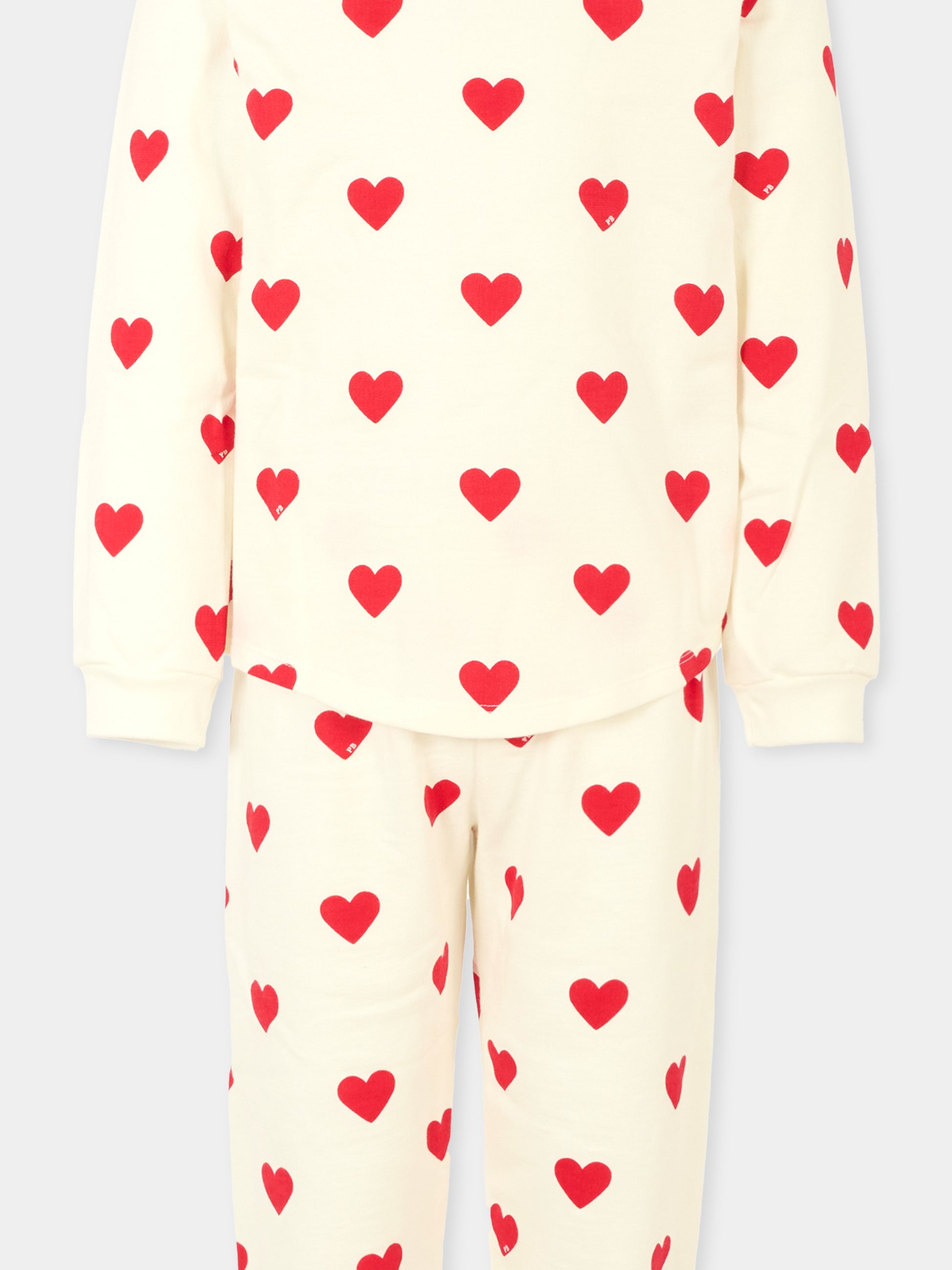 Pigiama bianco per bambina con cuori rossi,Petit Bateau,A0DO0 02
