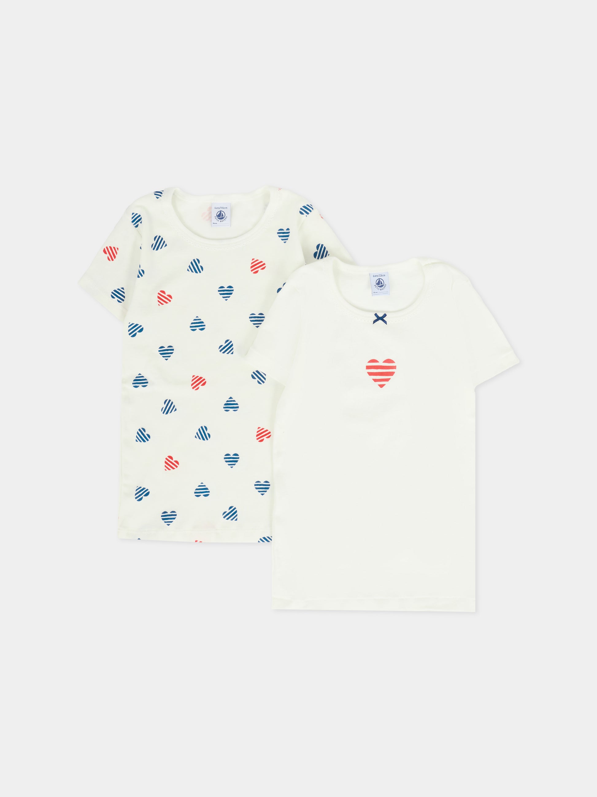 Set canottiere bianche per bambina con cuori,Petit Bateau,A0D2C 00