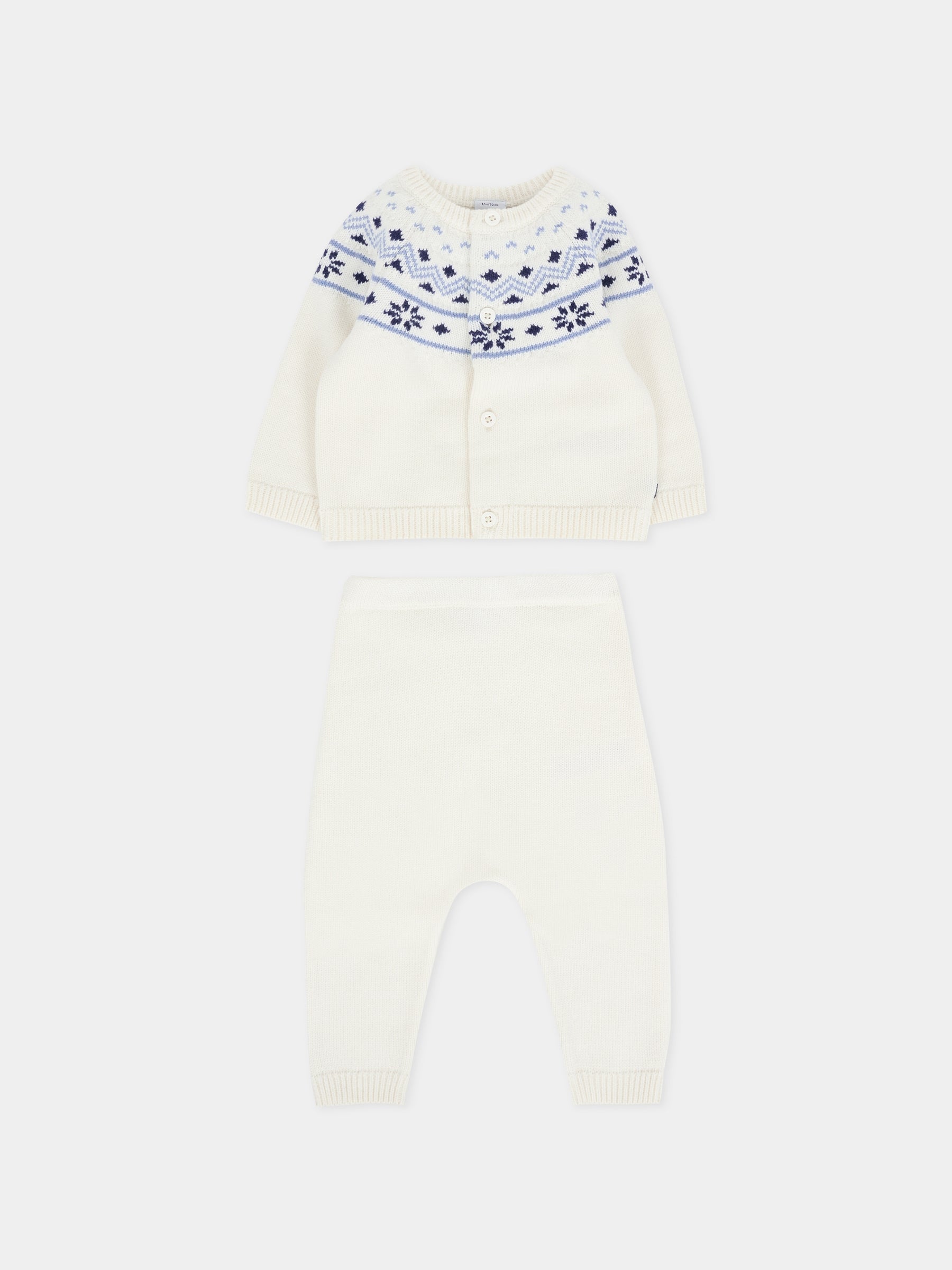 Completo nascita avorio per neonati con motivo nordico blu,Petit Bateau,A0ECE 01