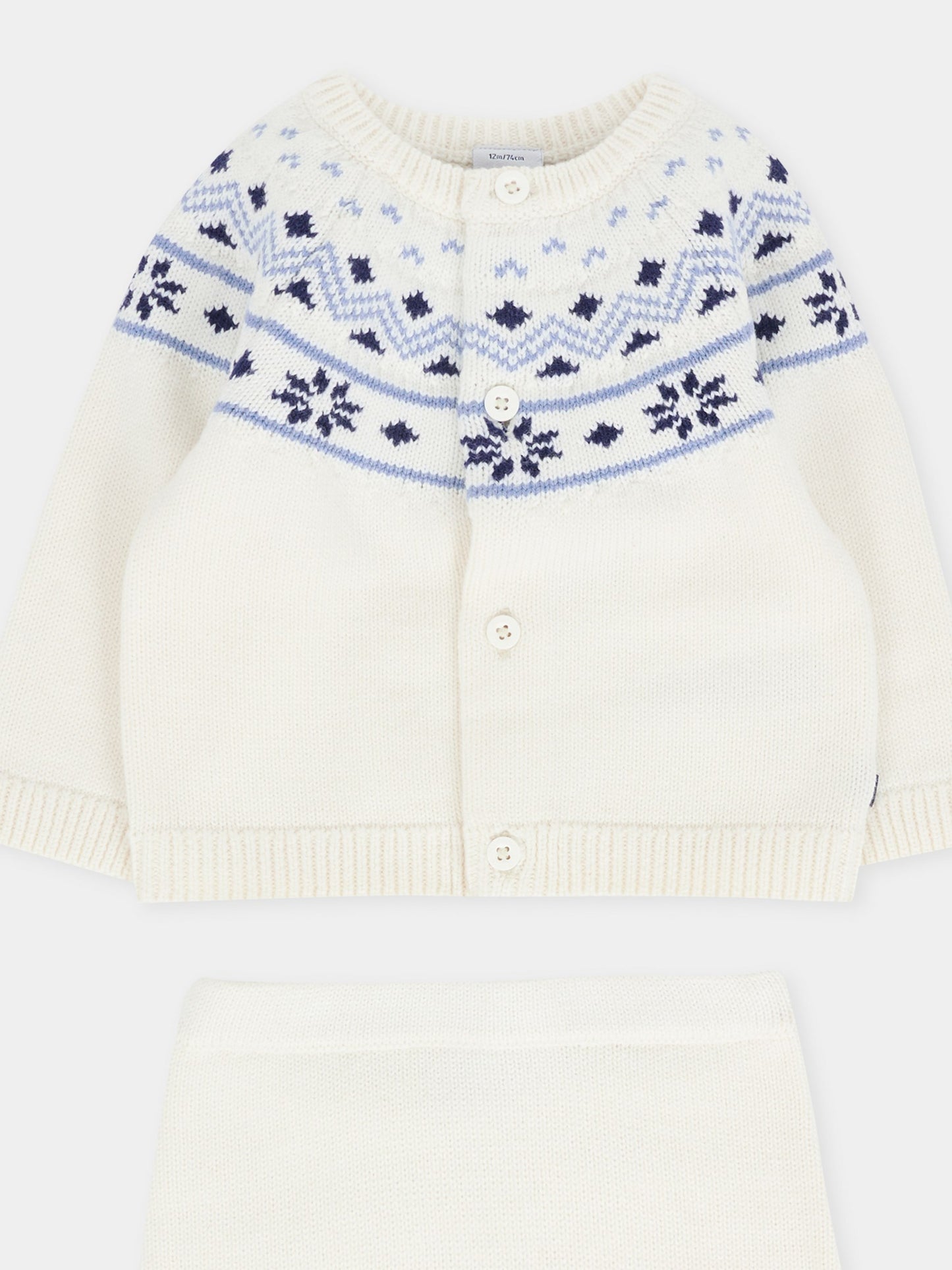 Completo nascita avorio per neonati con motivo nordico blu,Petit Bateau,A0ECE 01