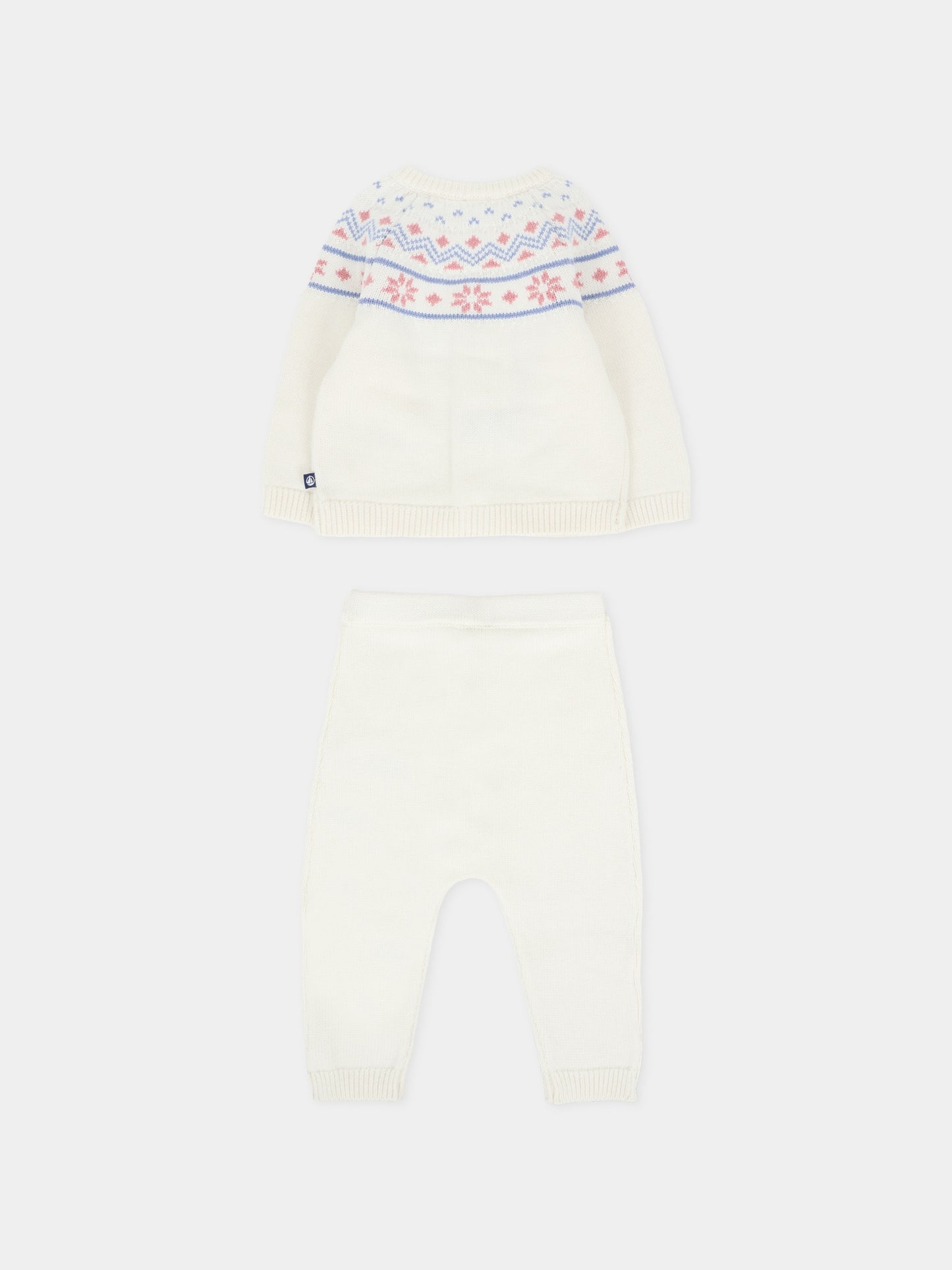 Completo nascita avorio per neonati con motivo nordico rosa e azzurro,Petit Bateau,A0ECE 02