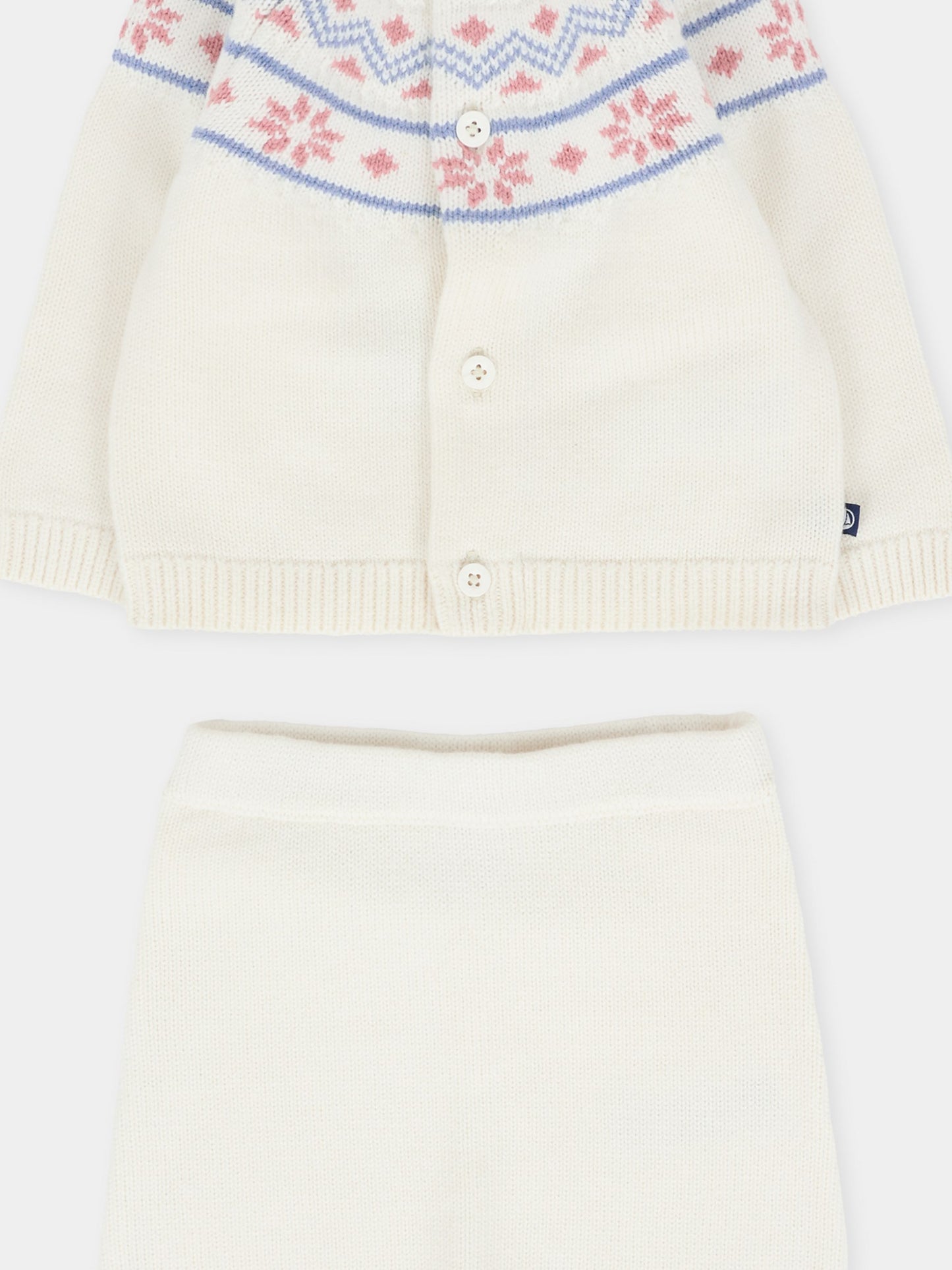 Completo nascita avorio per neonati con motivo nordico rosa e azzurro,Petit Bateau,A0ECE 02