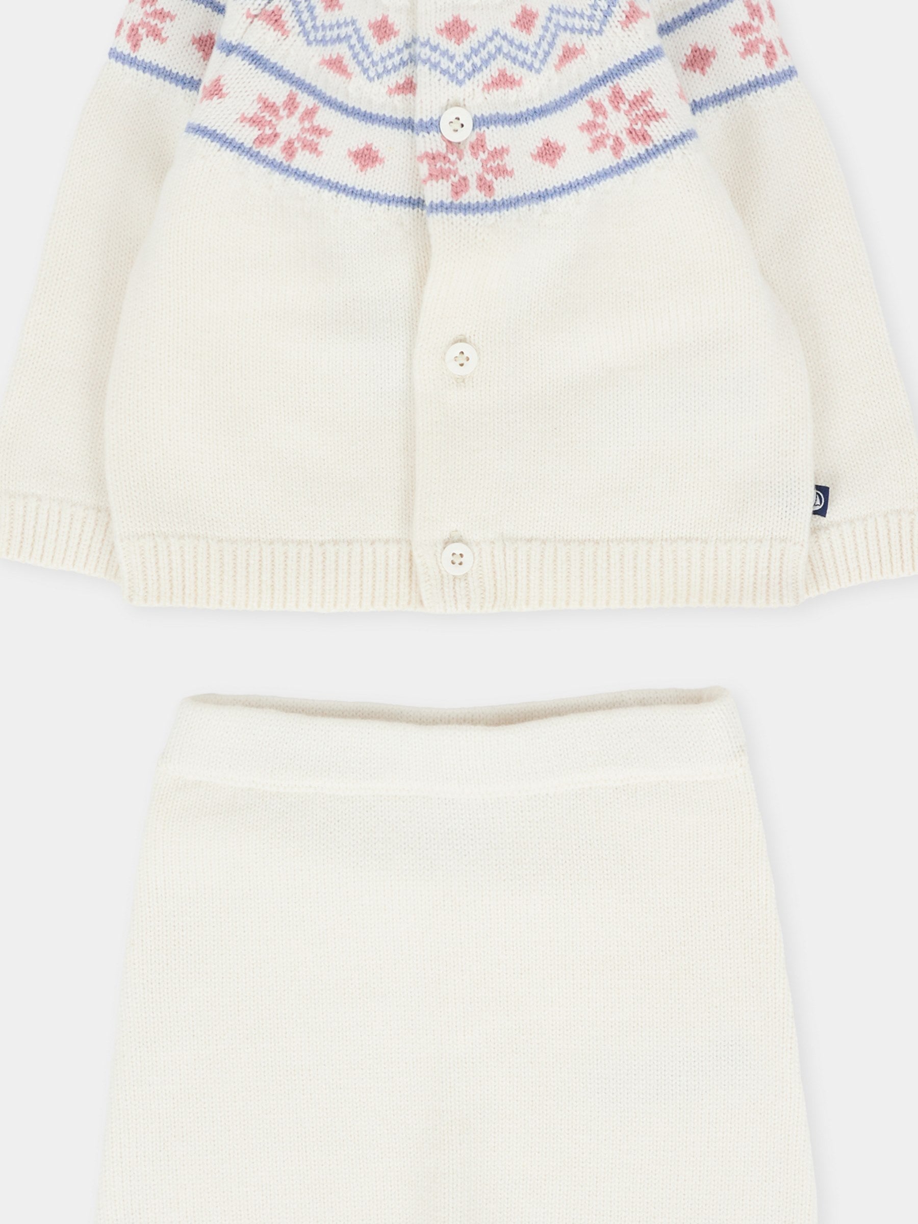 Completo nascita avorio per neonati con motivo nordico rosa e azzurro,Petit Bateau,A0ECE 02