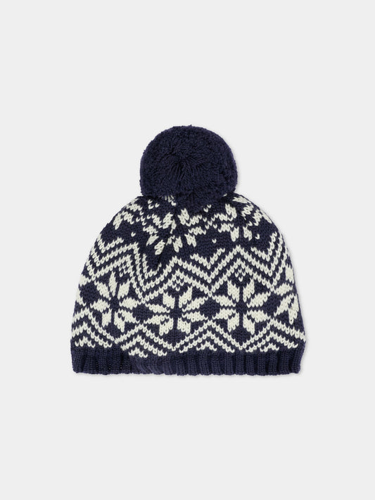 Berretto blu per neonati con motivo jacquard,Petit Bateau,A0DO7 01