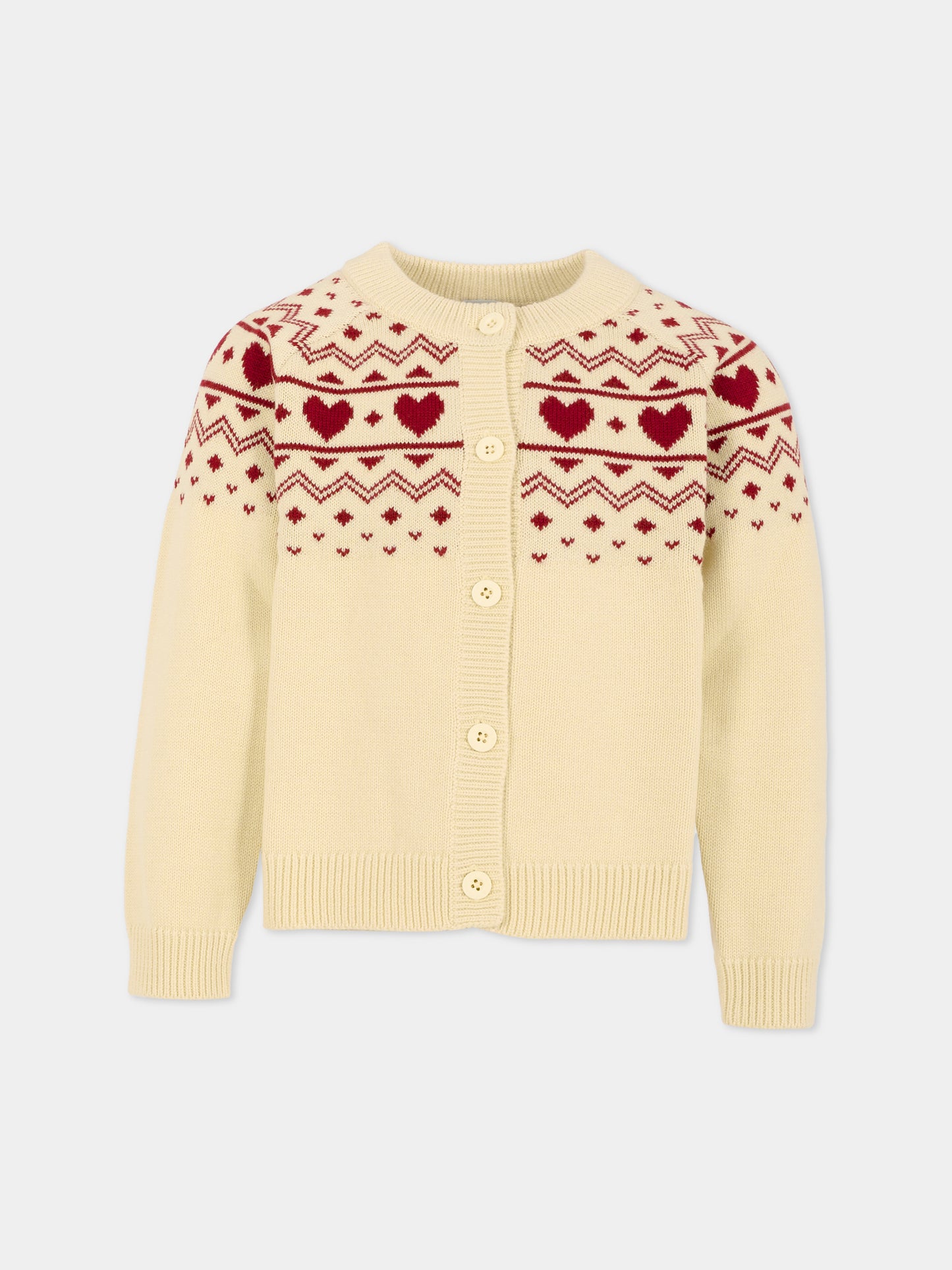Cardigan beige per bambina con cuori,Petit Bateau,A0EGM 01