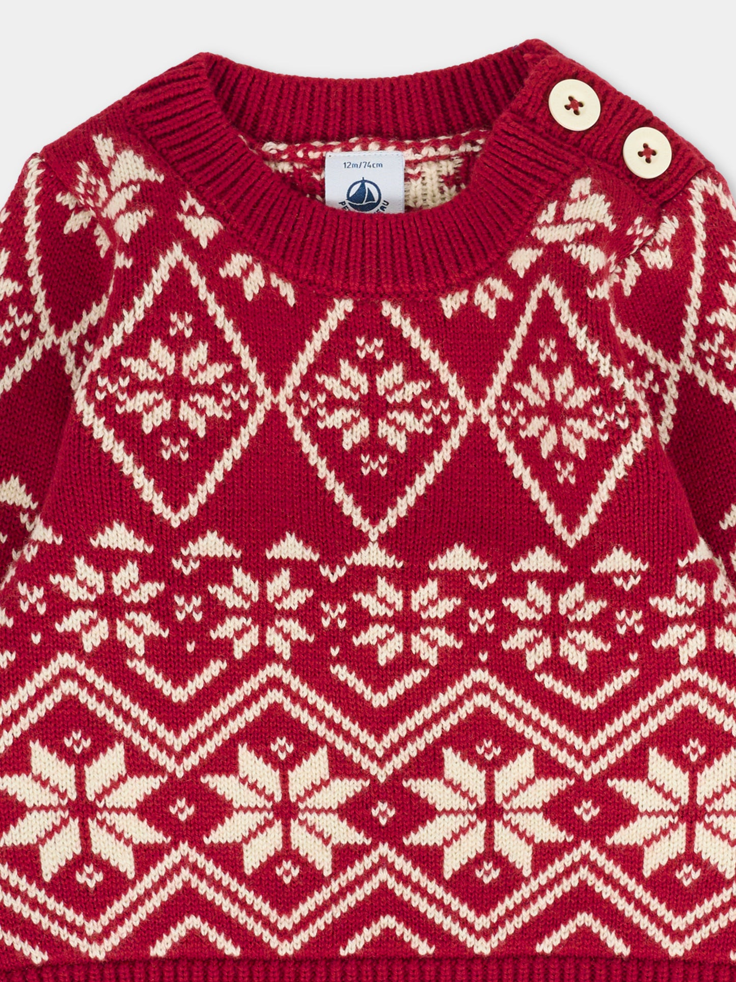 Maglione rosso per neonato con motivo jacquard,Petit Bateau,A0EBD 01