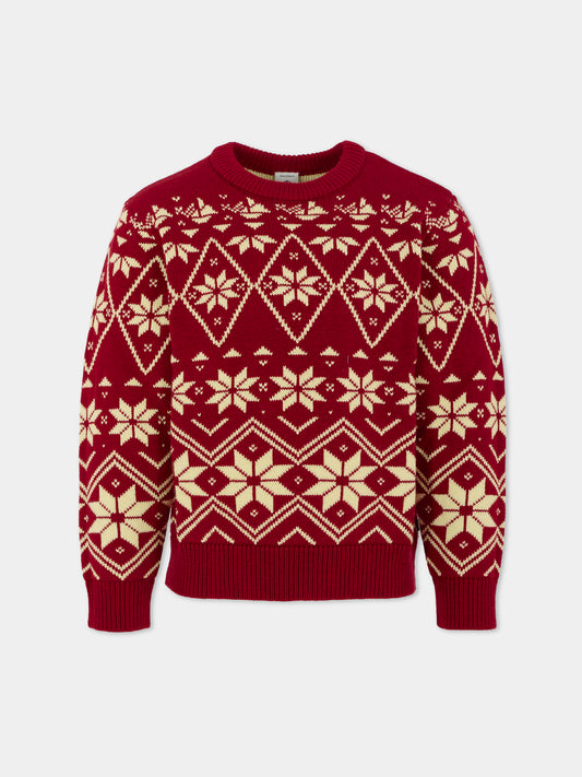 Maglione rosso per bambino con motivo jacquard,Petit Bateau,A0EEP 01