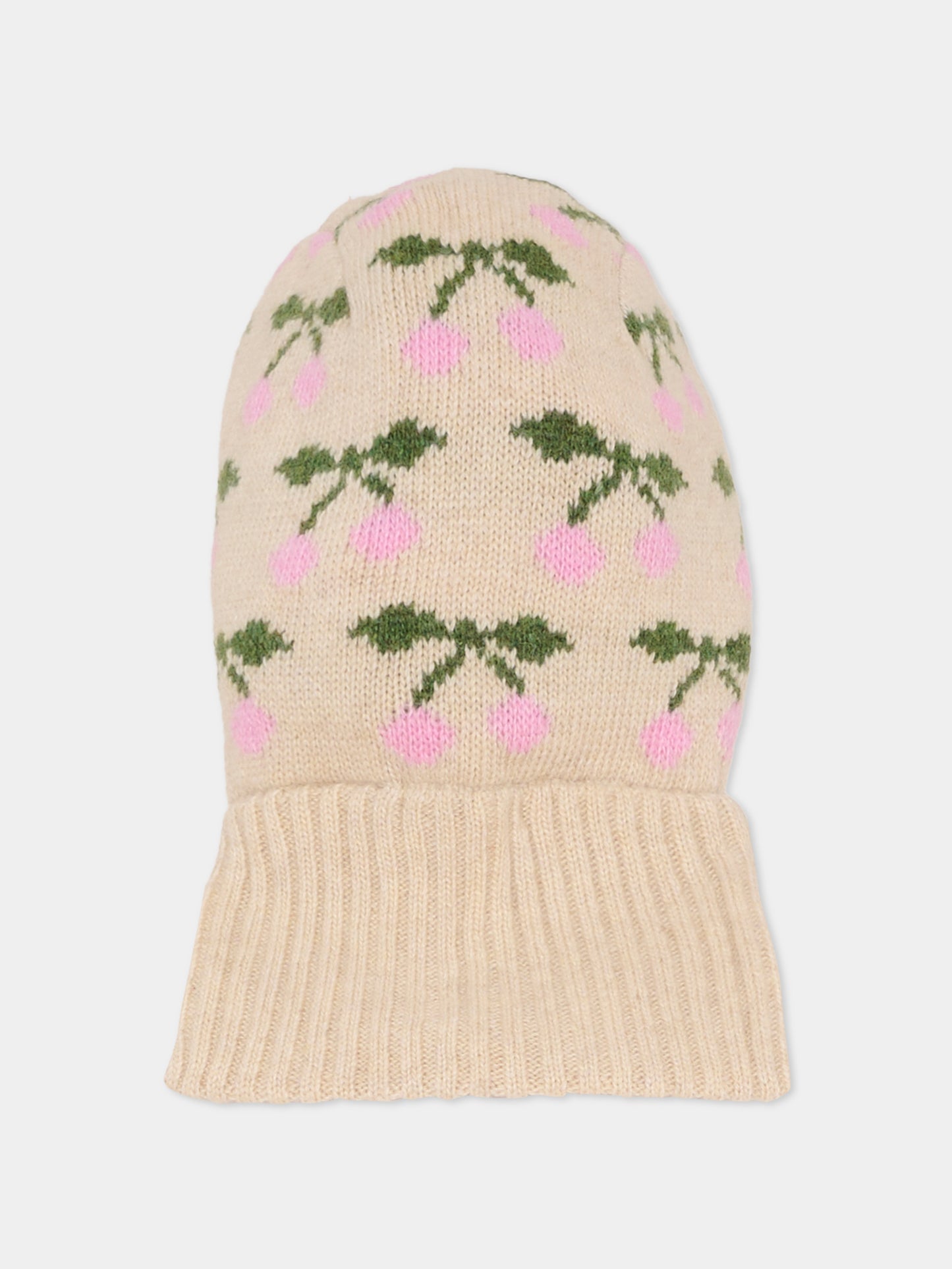 Balaclava beige per bambina con ciliegie,Konges Sløjd,KS103710 CHERRY