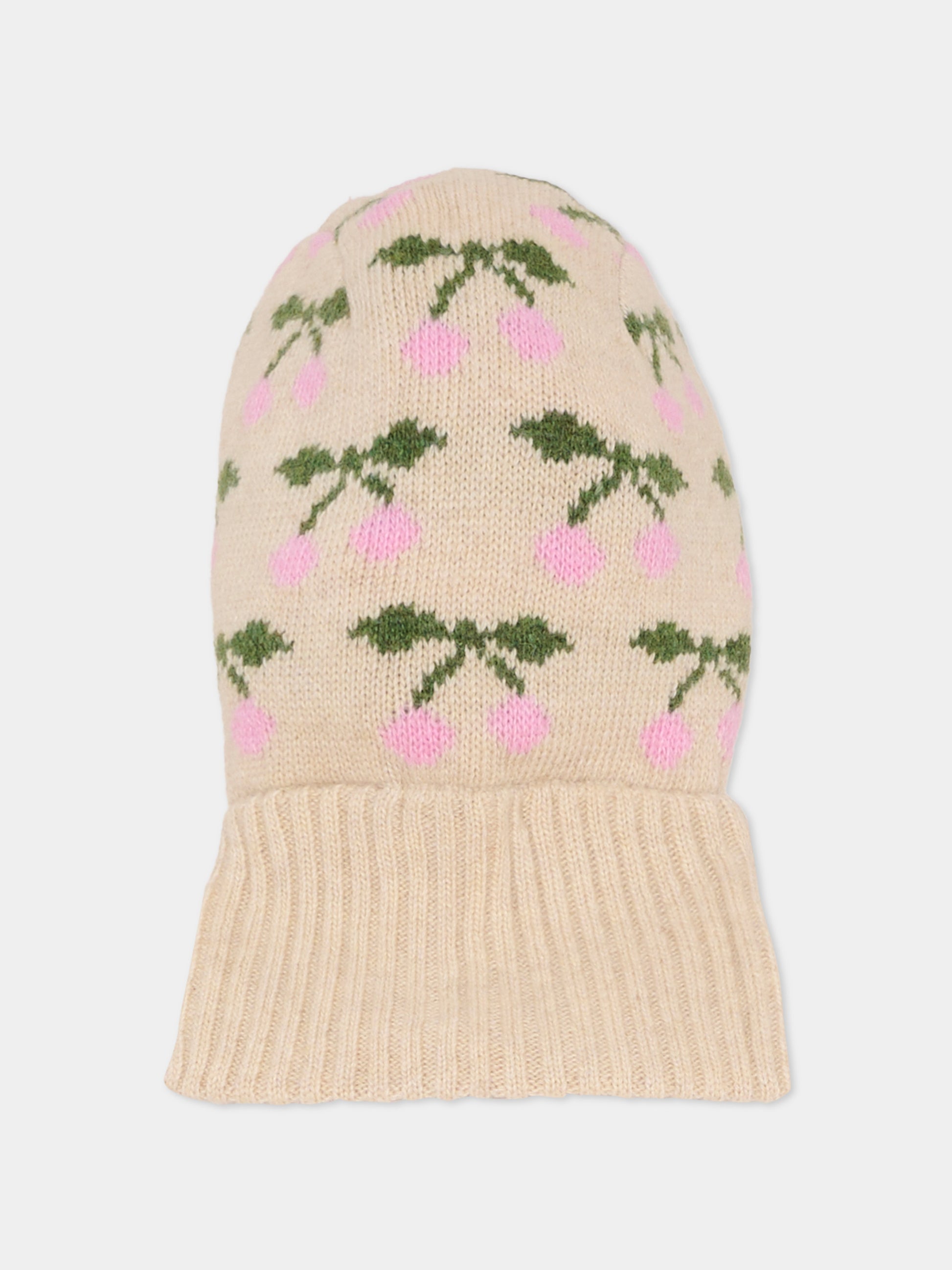 Balaclava beige per bambina con ciliegie,Konges Sløjd,KS103710 CHERRY