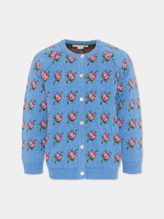 Cardigan celeste per bambina con rose,Konges Sløjd,KS103711 ROSIE SHADE