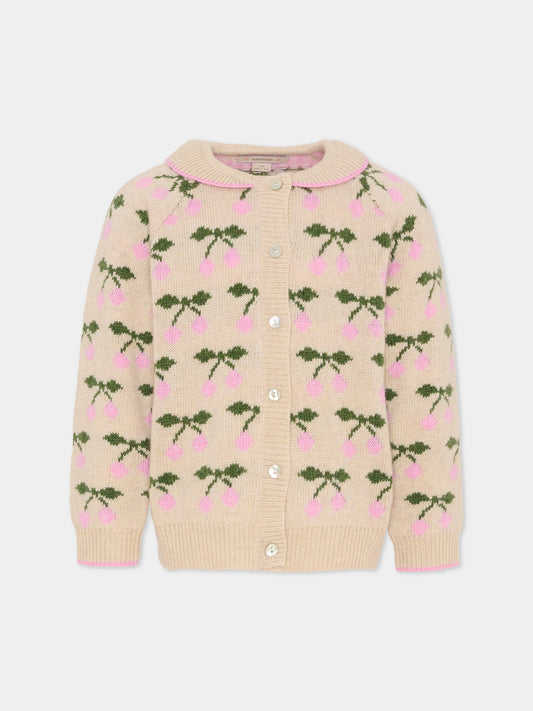 Cardigan beige per bambina con ciliegie,Konges Sløjd,KS103712 CHERRY