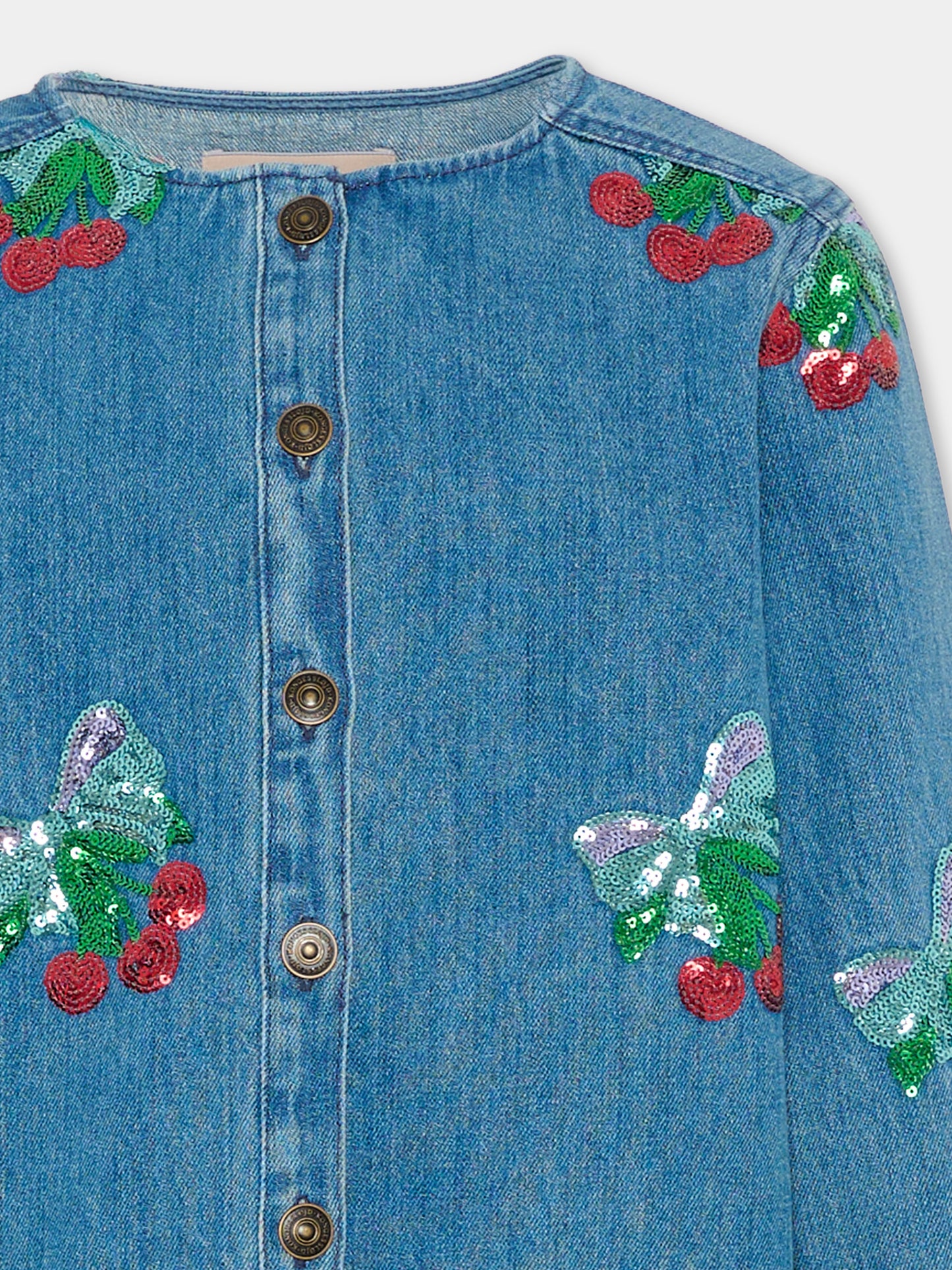 Giubbotto di jeans denim per bambina con ciliegie e paillettes,Konges Sløjd,KS103890 AMARENA SEQUIN