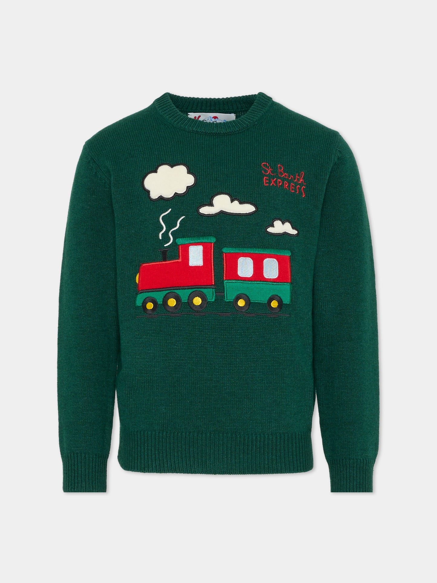 Maglione verde per bambino con treno,Mc2 Saint Barth,DOU0001 - 00349I