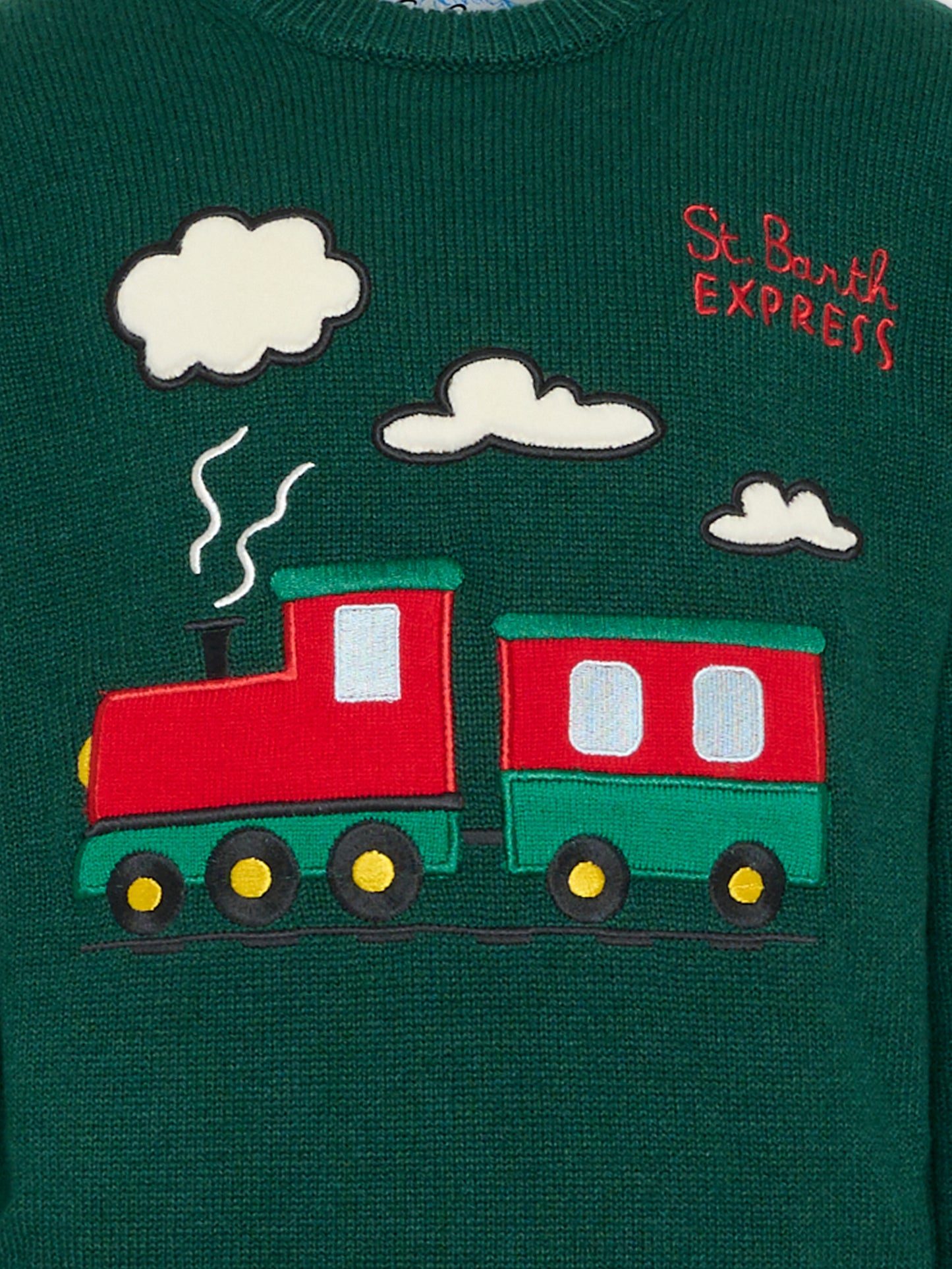 Maglione verde per bambino con treno,Mc2 Saint Barth,DOU0001 - 00349I