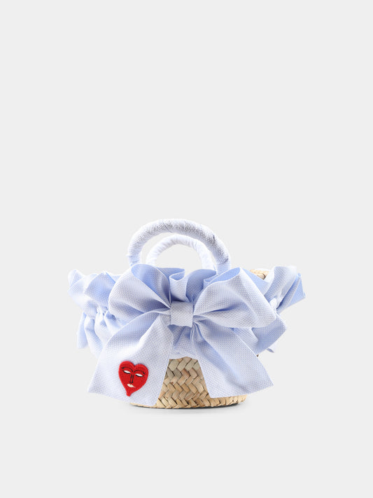 Borsa di paglia beige per bambina con fiocco,Vivetta Kids,VE2526A