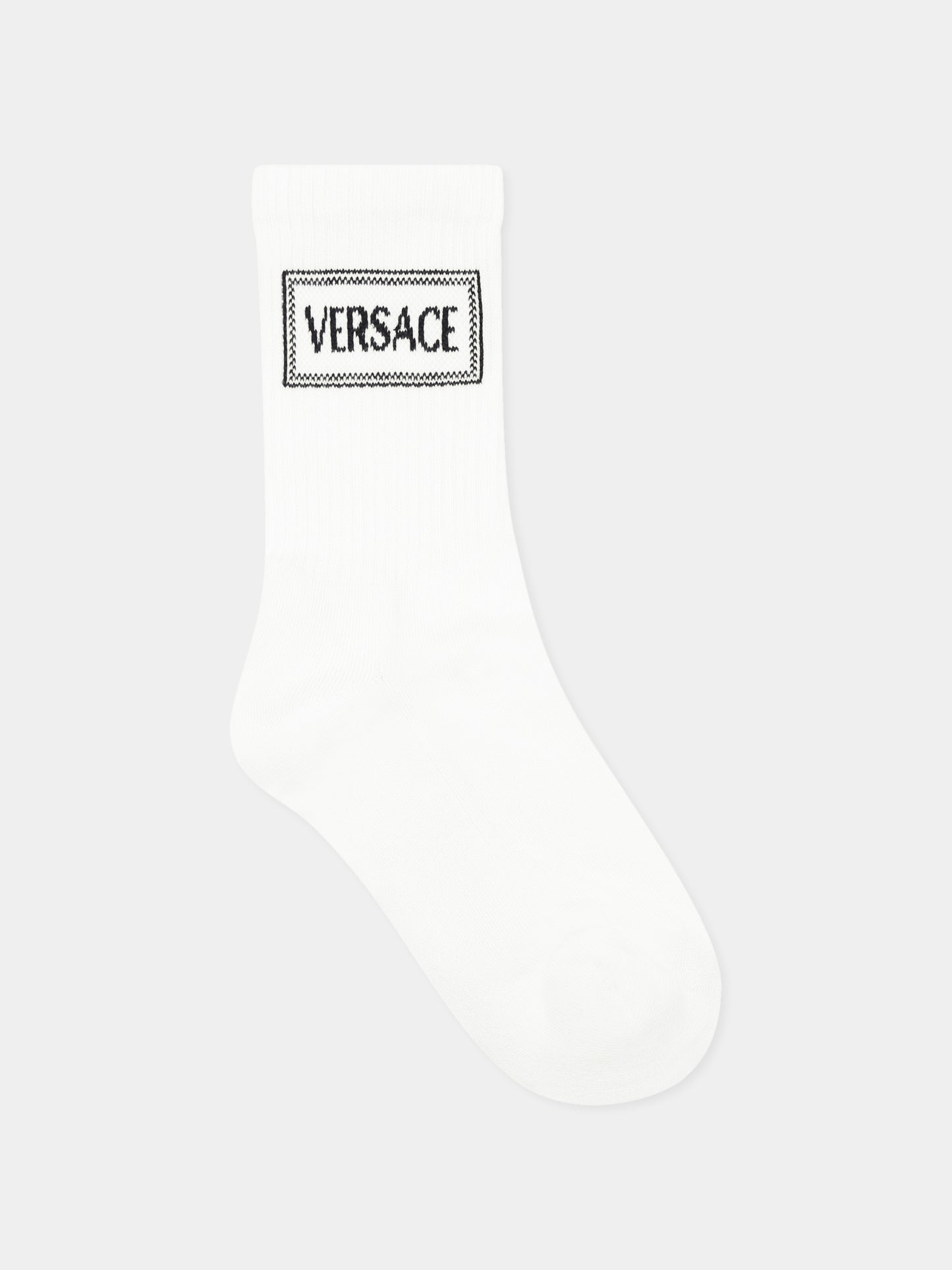 Calze bianche per bambini con logo '90s vintage,Versace,1019068 1A13266 2W020