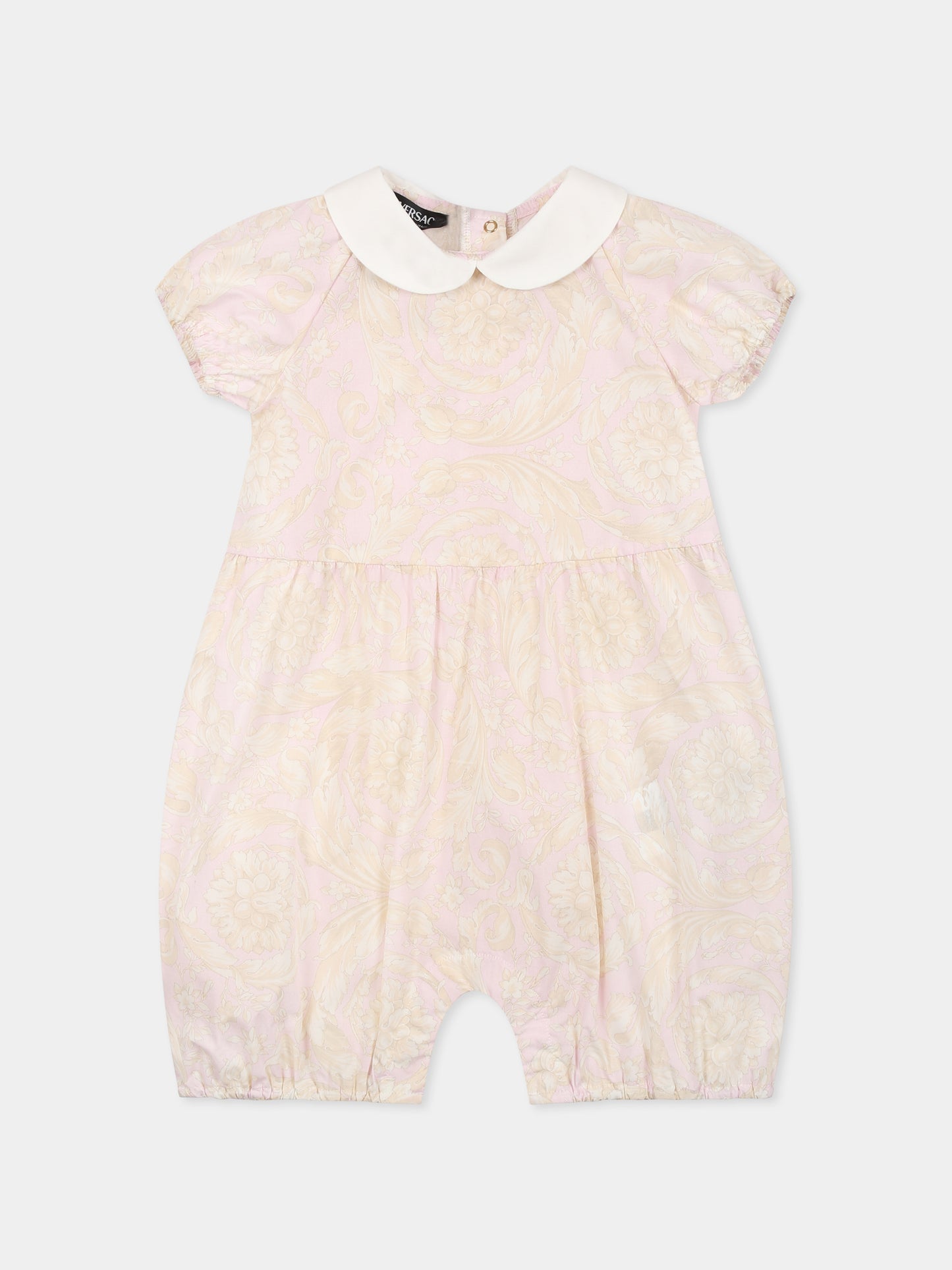 Pagliaccetto rosa per neonata con stampa Barocco,Versace,1017960 1A12862 2PW40