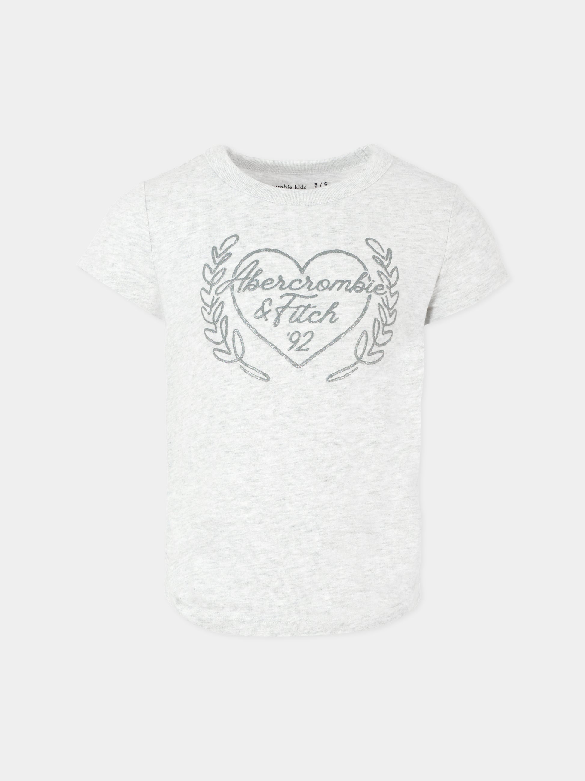 T-shirt grigia per bambina con cuore e logo,Abercrombie & Fitch,AF43AH35 43AH35 GH3