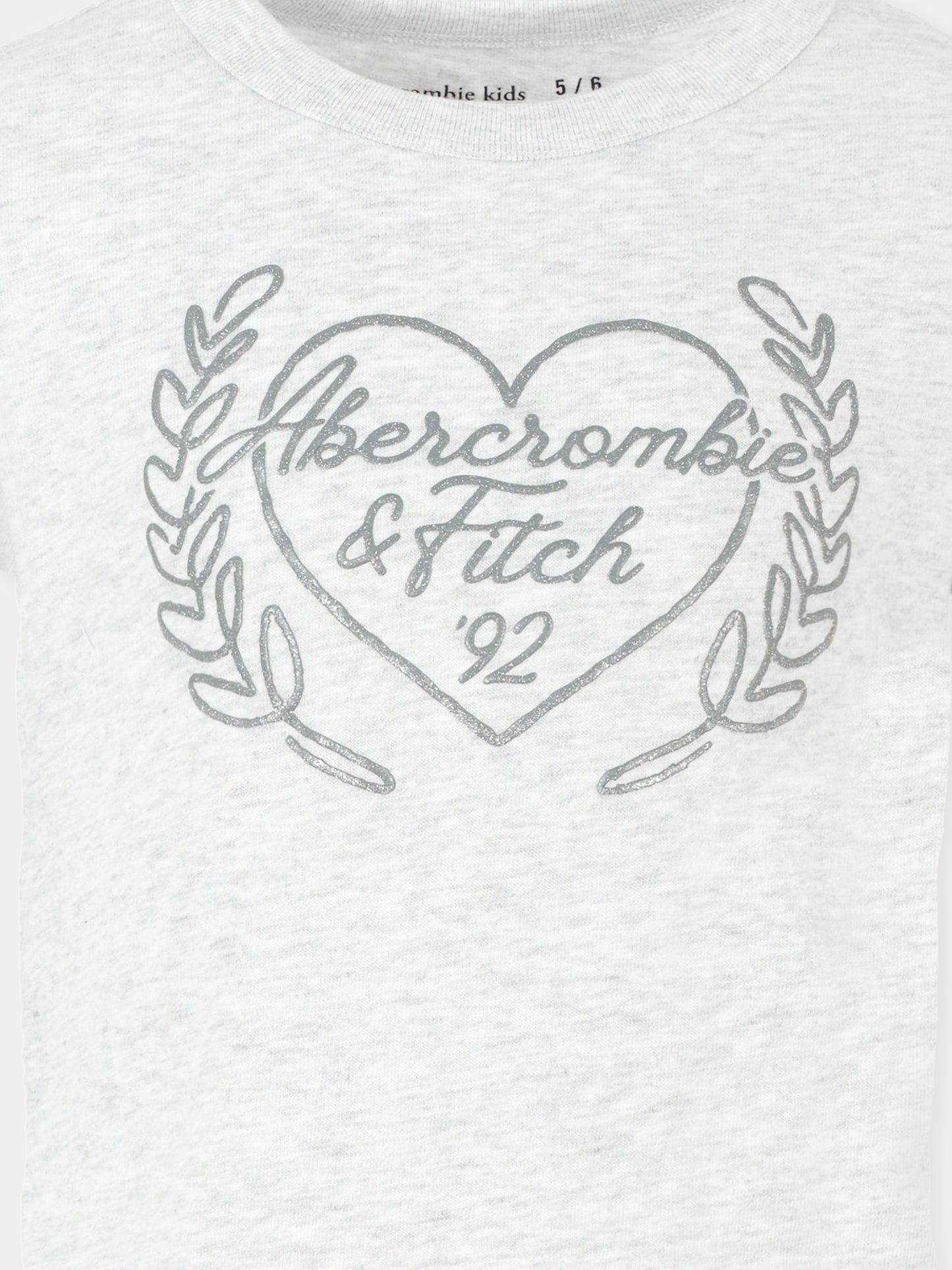 T-shirt grigia per bambina con cuore e logo,Abercrombie & Fitch,AF43AH35 43AH35 GH3