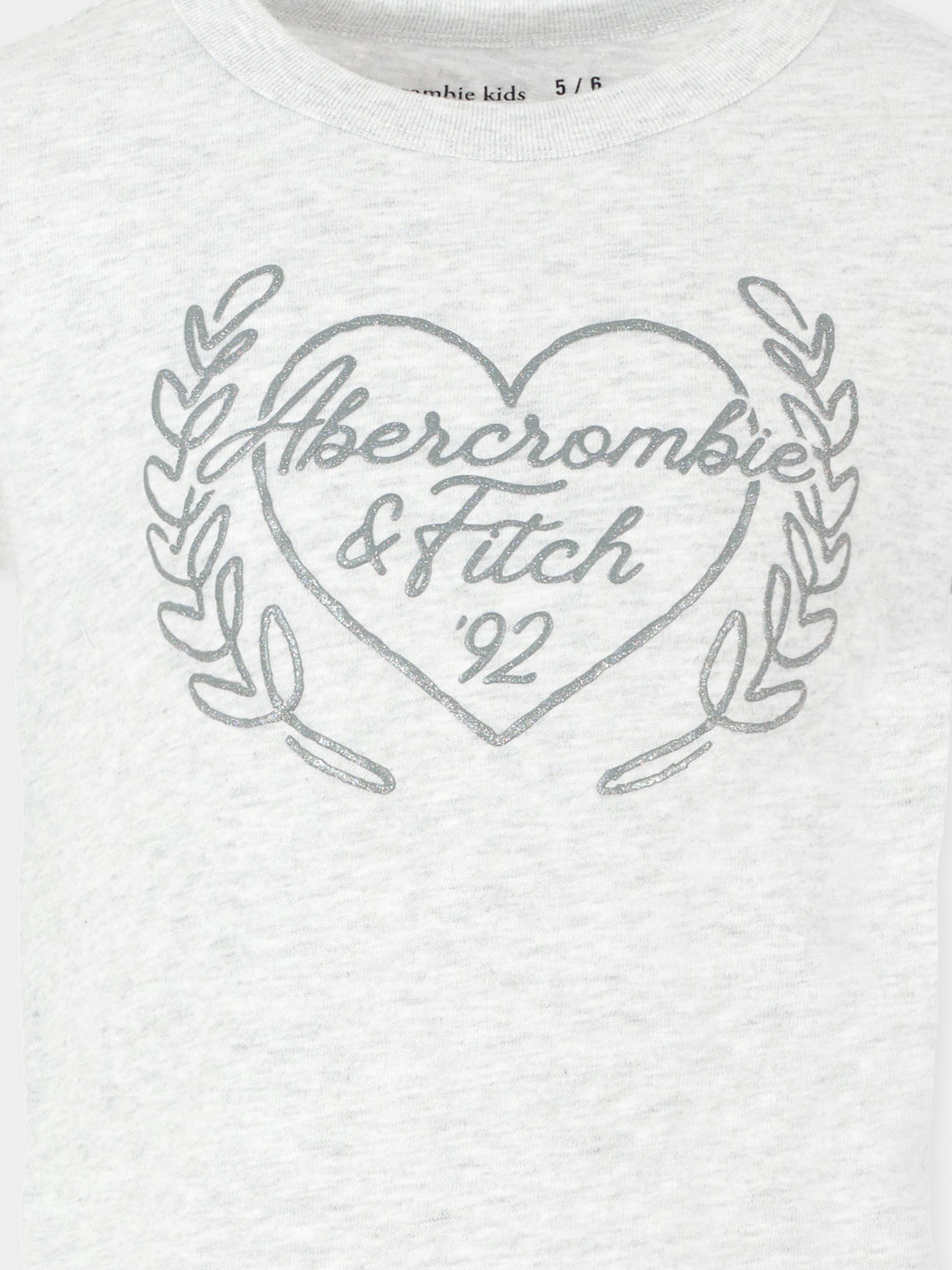 T-shirt grigia per bambina con cuore e logo,Abercrombie & Fitch,AF43AH35 43AH35 GH3