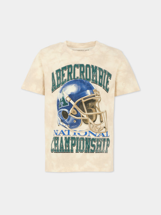 T-shirt beige per bambino con stampa casco,Abercrombie & Fitch,AF93AH17 93AH17 J7Y
