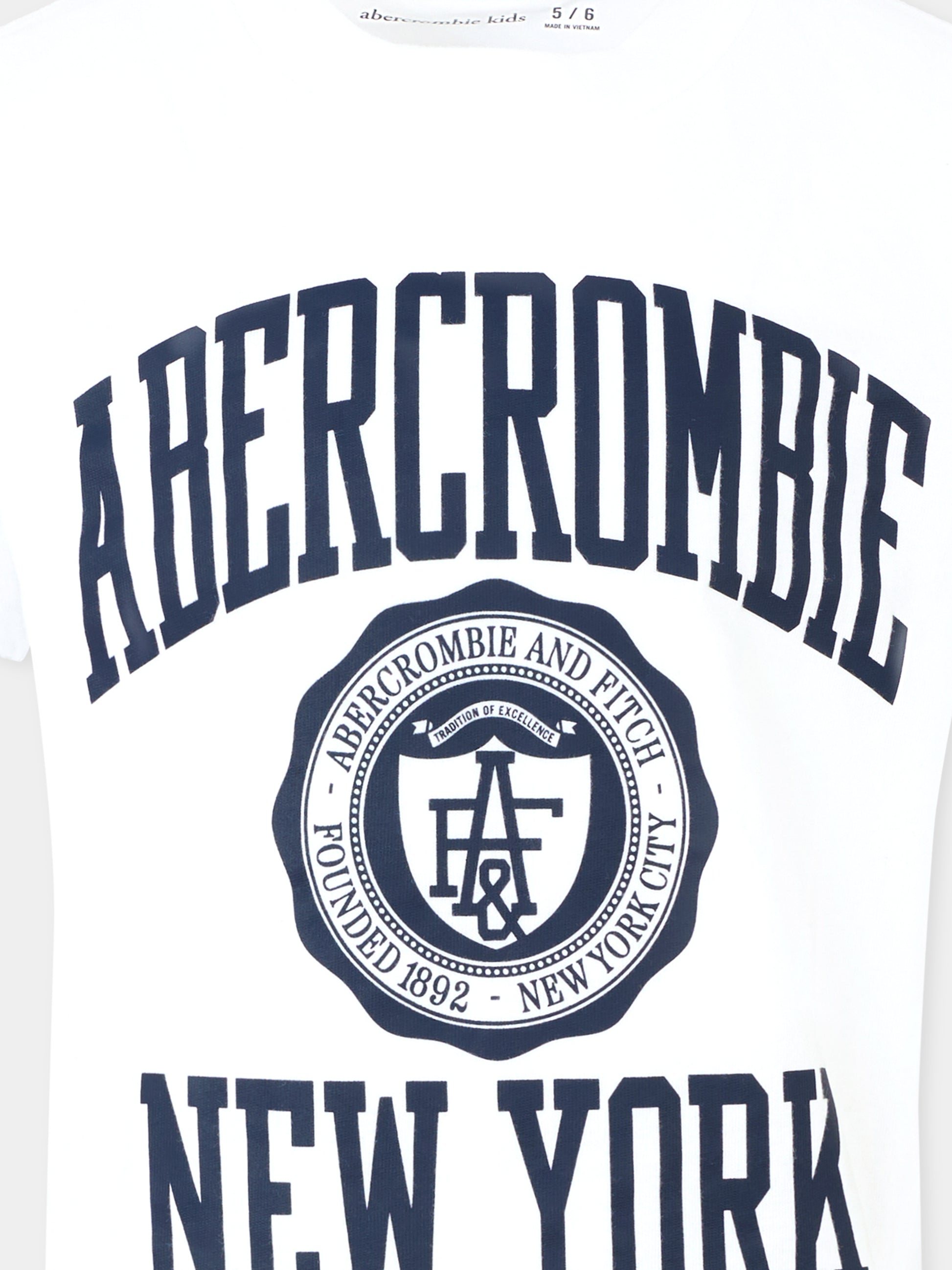 T-shirt bianca per bambino con logo,Abercrombie & Fitch,AF93AJ92 93AJ92 W1T