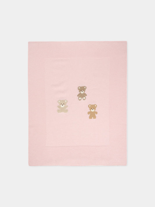 Coperta rosa per neonata con orsetti,J.o. Milano,568A1 ROSA BABY