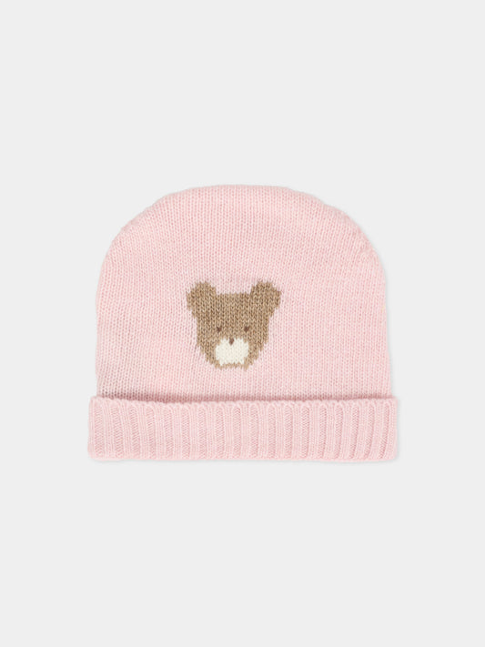 Berretto rosa per neonata con orsetto,J.o. Milano,569A1 ROSA BABY