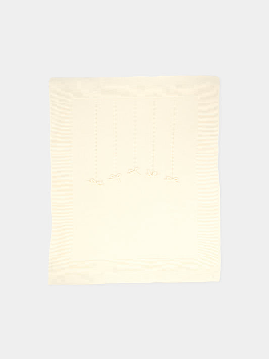 Coperta avorio per neonati con fiocchi,J.o. Milano,568D1 PANNA