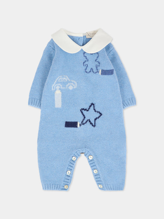 Tutina celeste per neonato con disegni,J.o. Milano,561A3 CELESTE