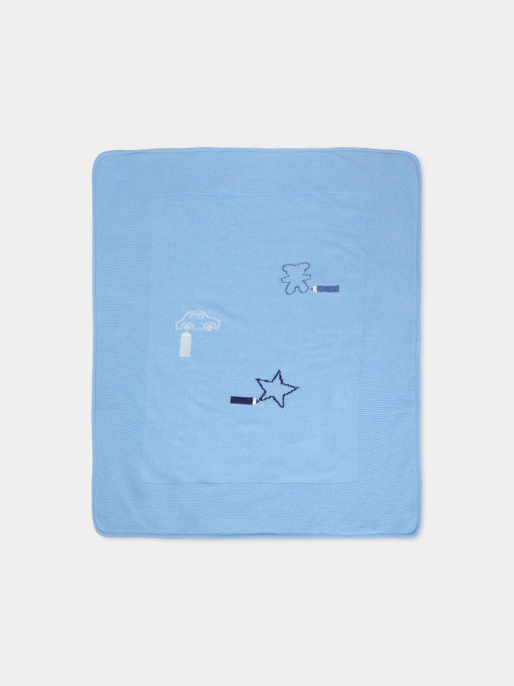 Coperta celeste per neonato con disegni,J.o. Milano,568A3 CELESTE