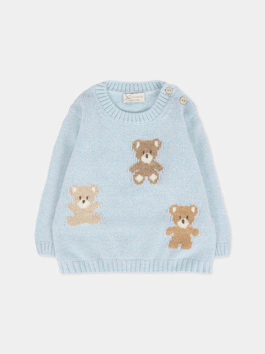 Maglione celeste per neonato con orsetti,J.o. Milano,563A1 CIELO