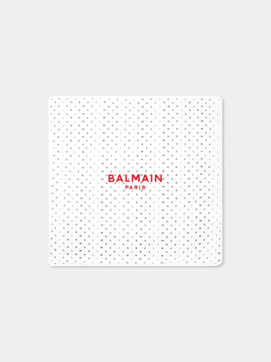 Coperta bianca per neonati con logo,Balmain Kids,BU0530 Z1916 100BL