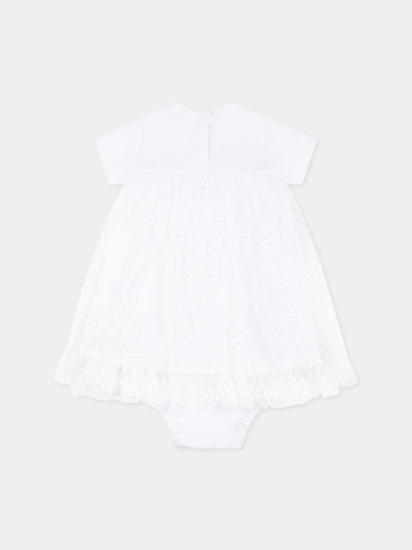 Vestito bianco per neonata con logo e pois,Balmain Kids,BU1041 J0177 100OR