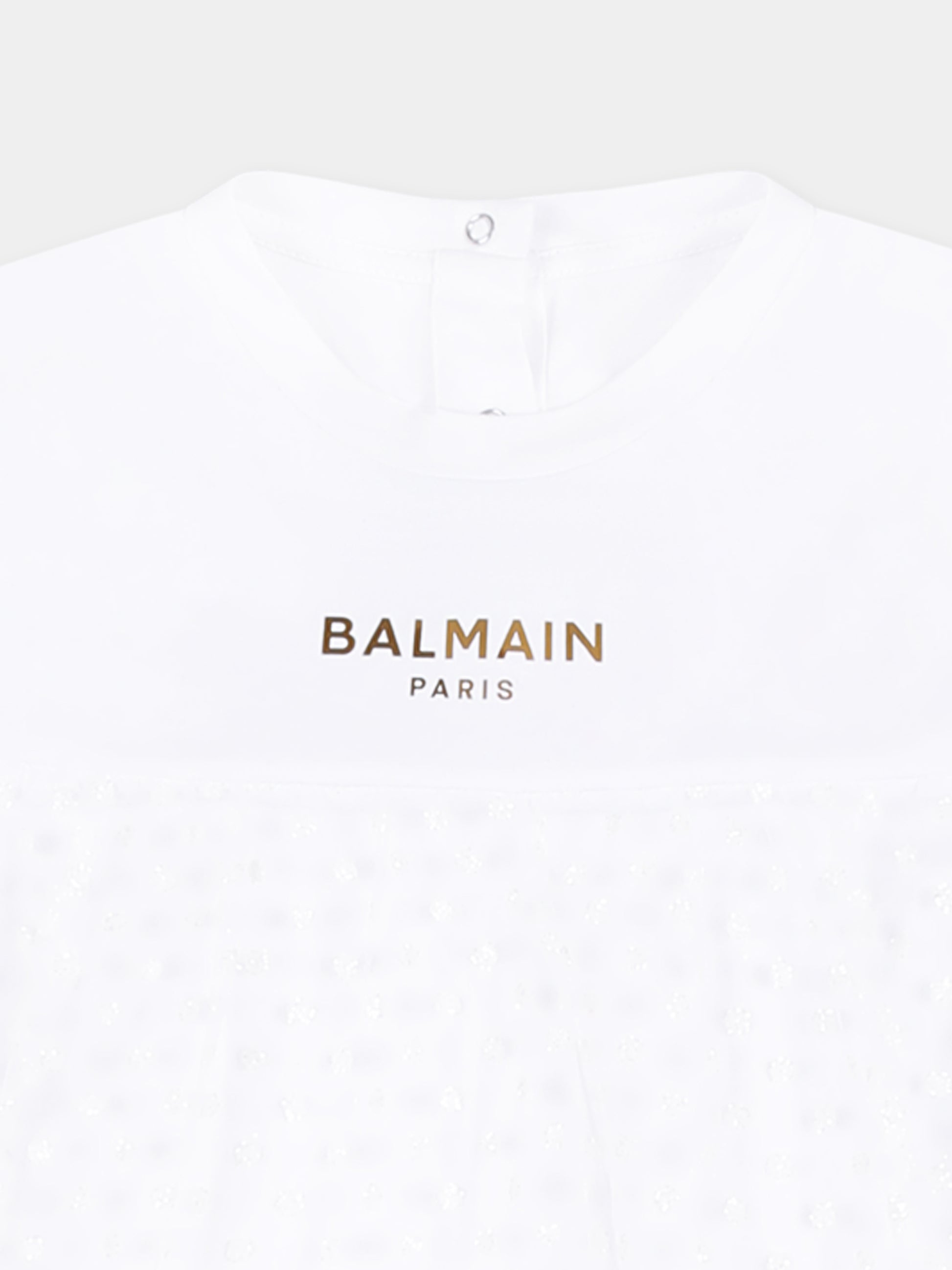 Vestito bianco per neonata con logo e pois,Balmain Kids,BU1041 J0177 100OR