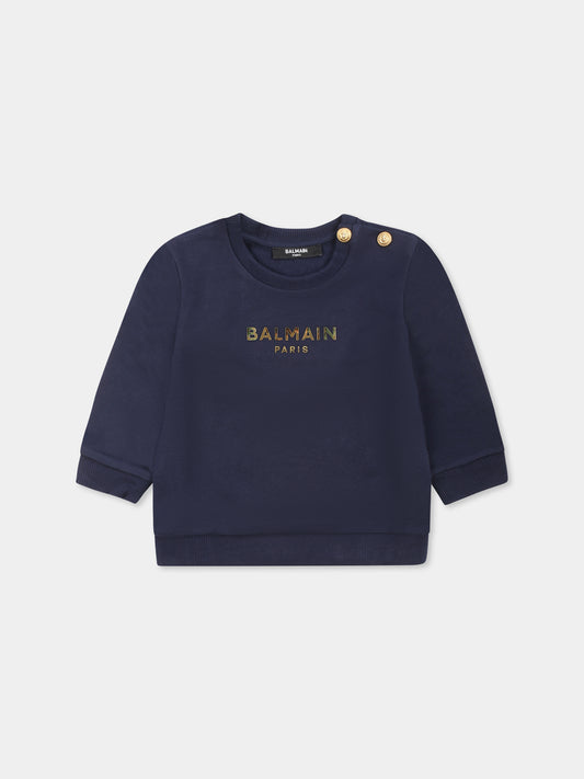 Felpa blu per neonati con logo,Balmain Kids,BU4620 Z0001 649OR
