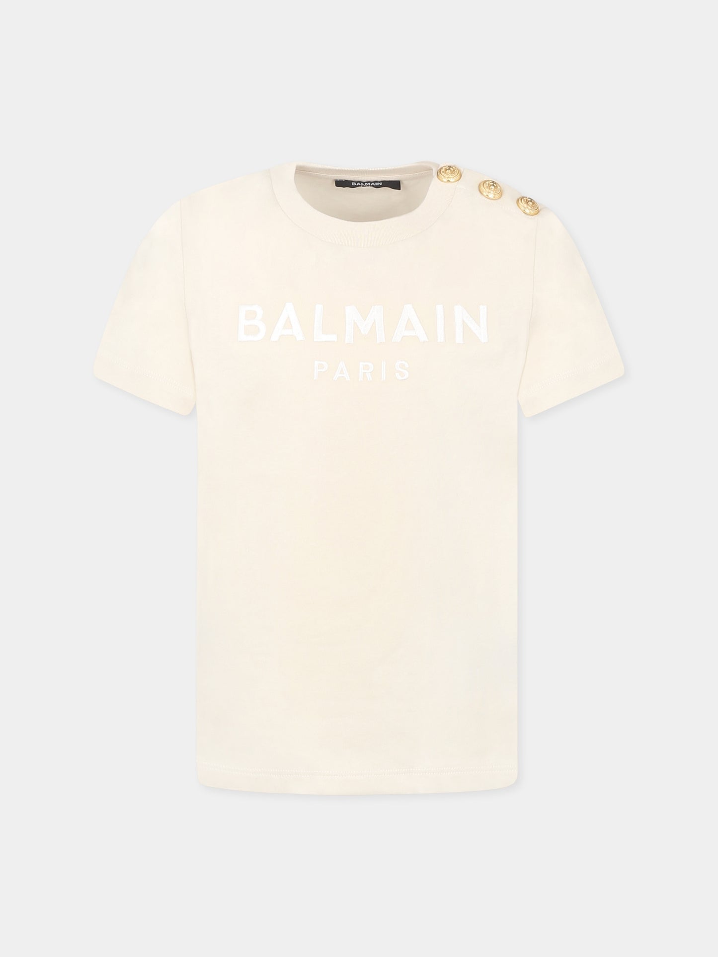 T-shirt beige per bambina con logo,Balmain Kids,BU8A11 Z1751 106