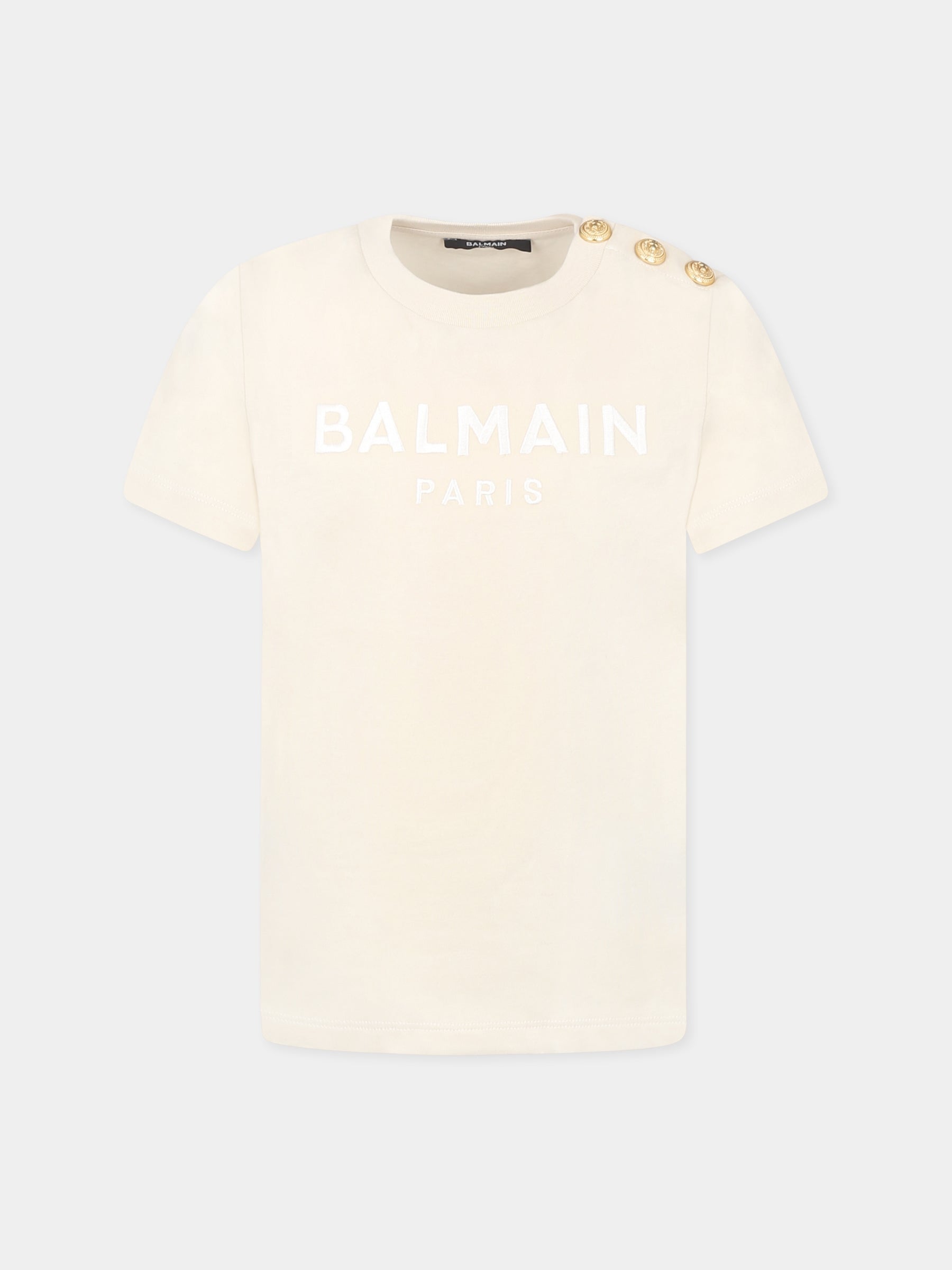 T-shirt beige per bambina con logo,Balmain Kids,BU8A11 Z1751 106