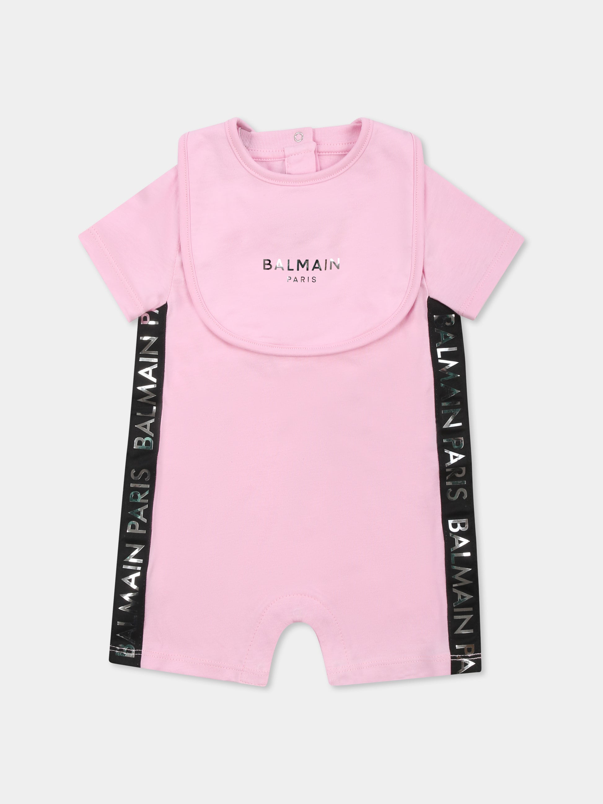Set pagliaccetto rosa per neonata con logo,Balmain Kids,BUB52A Z1751 552AG