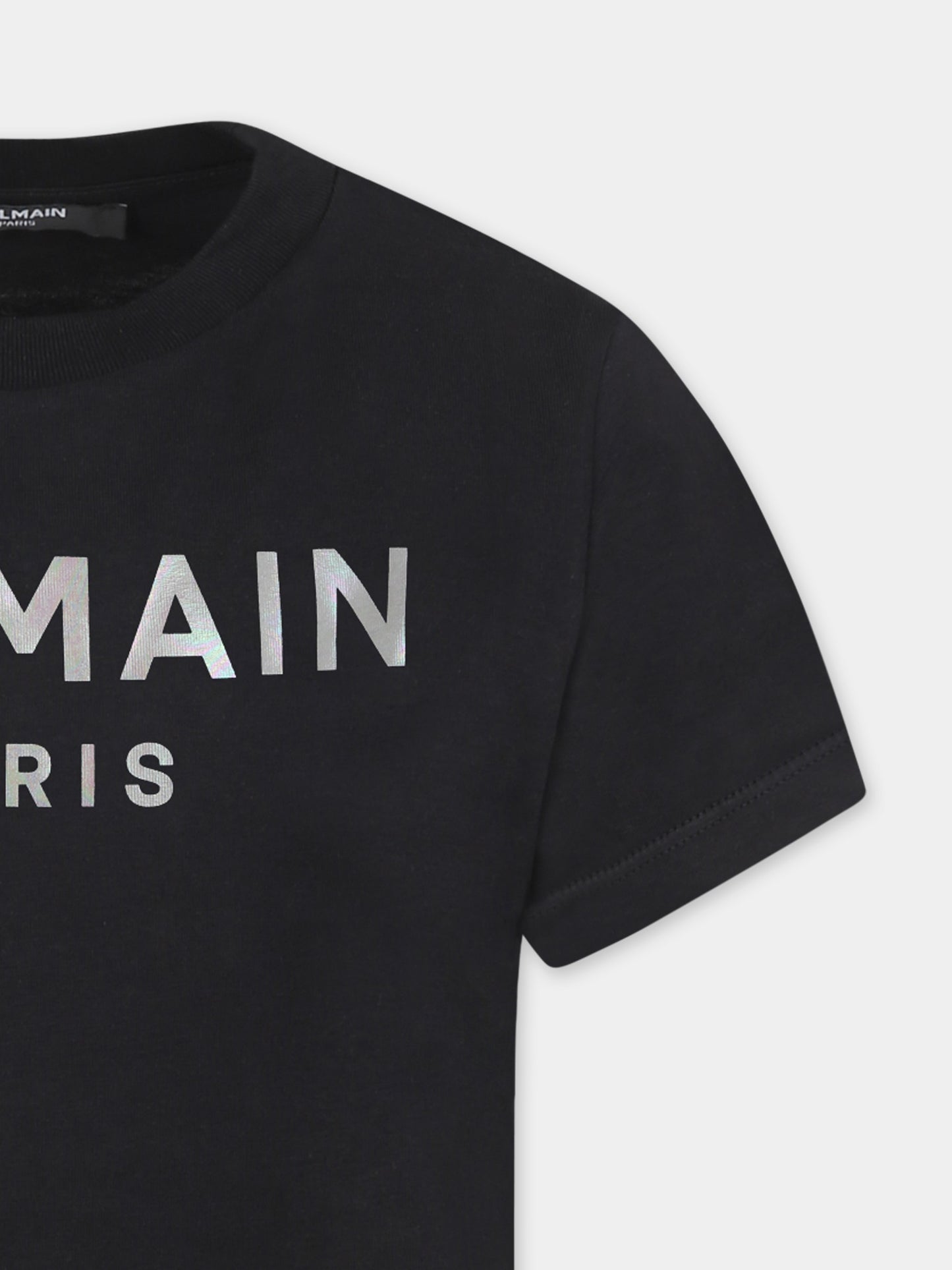 T-shirt nera per bambina con logo,Balmain Kids,BU8A31 Z1751 930