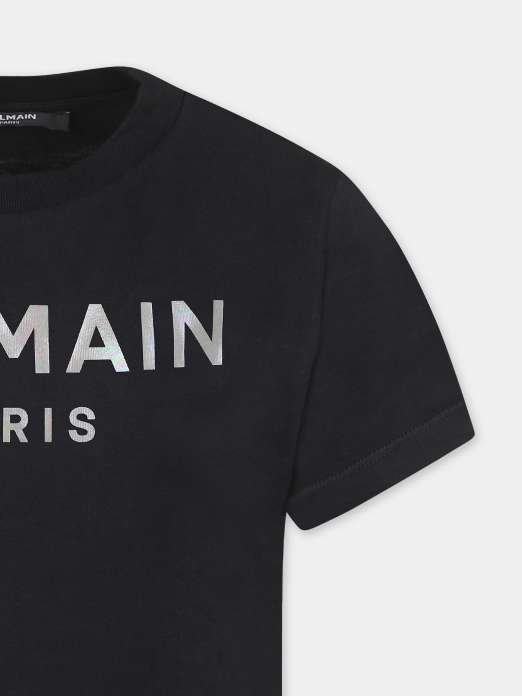 T-shirt nera per bambina con logo,Balmain Kids,BU8A31 Z1751 930