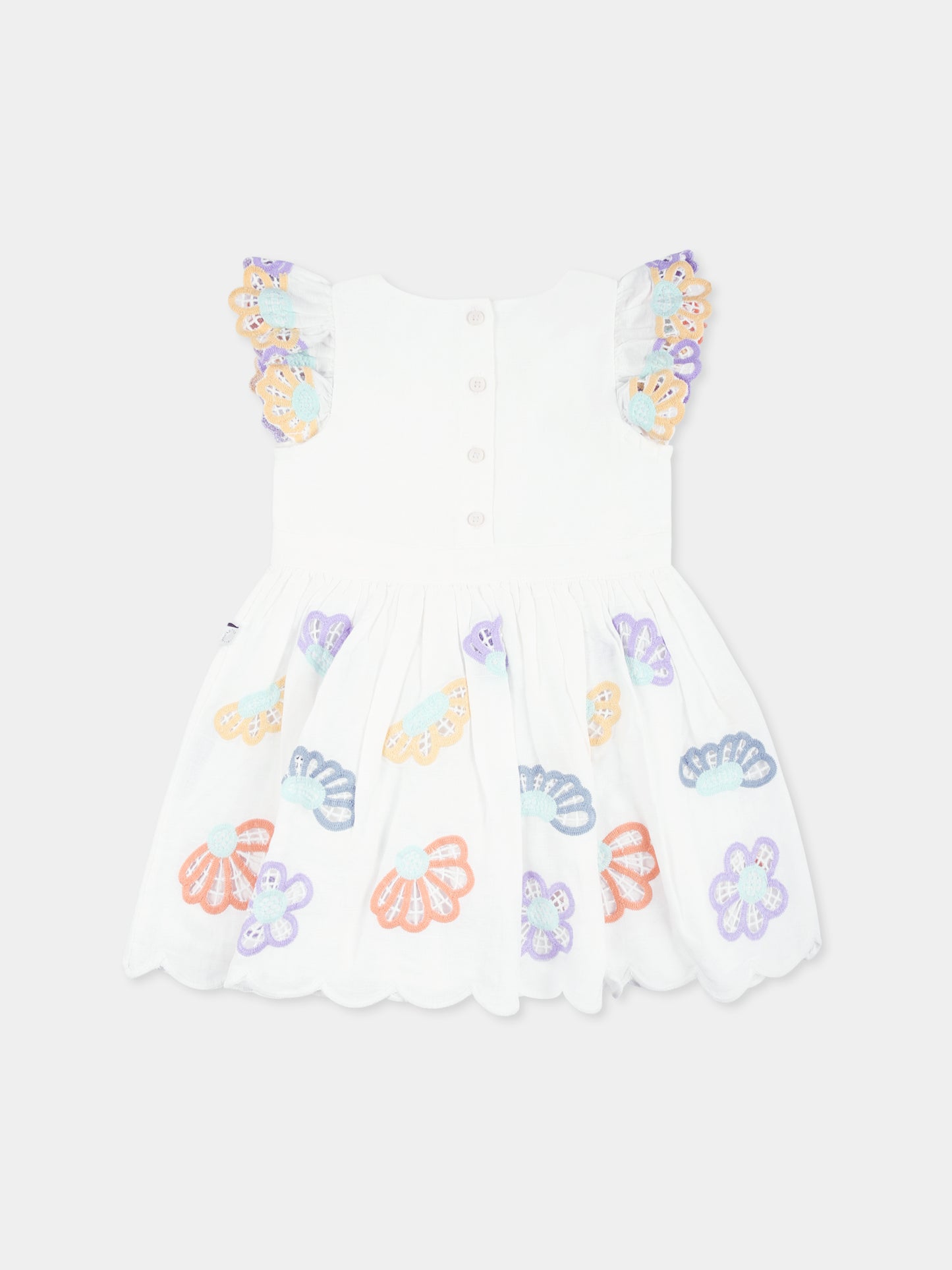 Vestito bianco per neonata con ricamo floreale,Stella Mccartney Kids,TU1302 Z1886 101EM