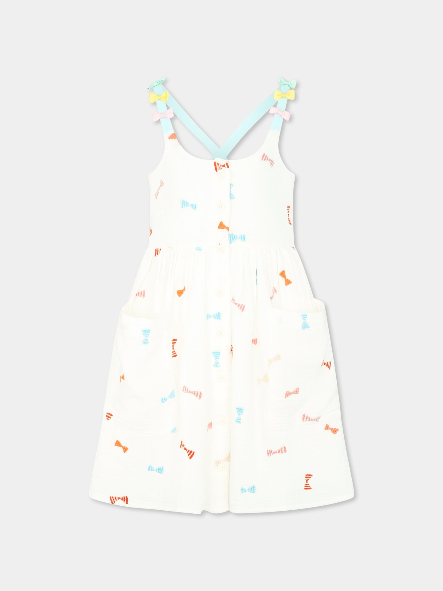 Vestito bianco per bambina con fiocchi all over,Stella Mccartney Kids,TU1B52 Z1593 101EM