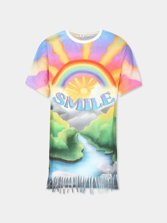Vestito multicolor per bambina con arcobaleno e scritta,Stella Mccartney Kids,TU1D91 Z0434 999