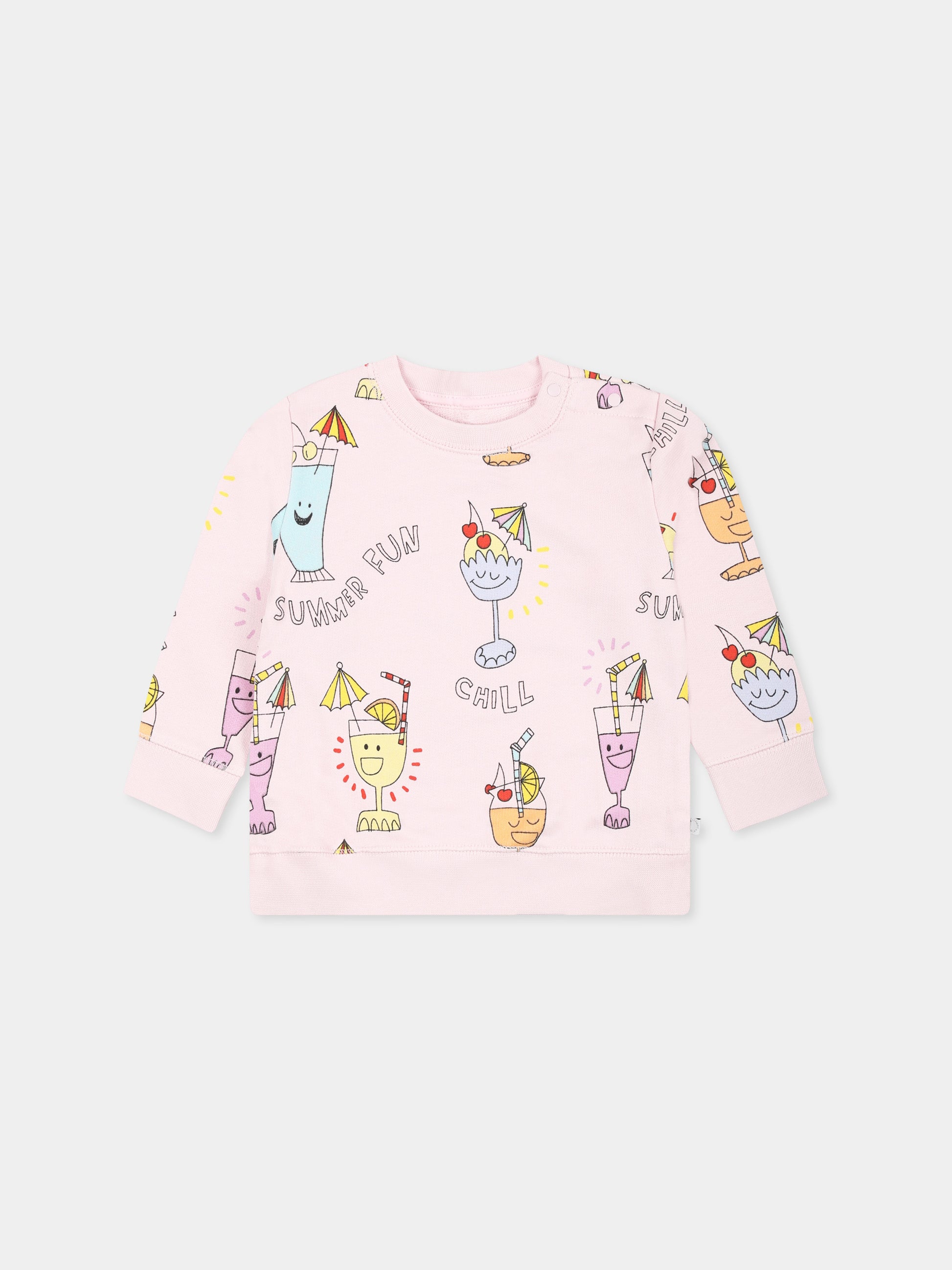 Felpa lilla per neonata con stampa cocktail all over,Stella Mccartney Kids,TU4000 Z1632 50HMC