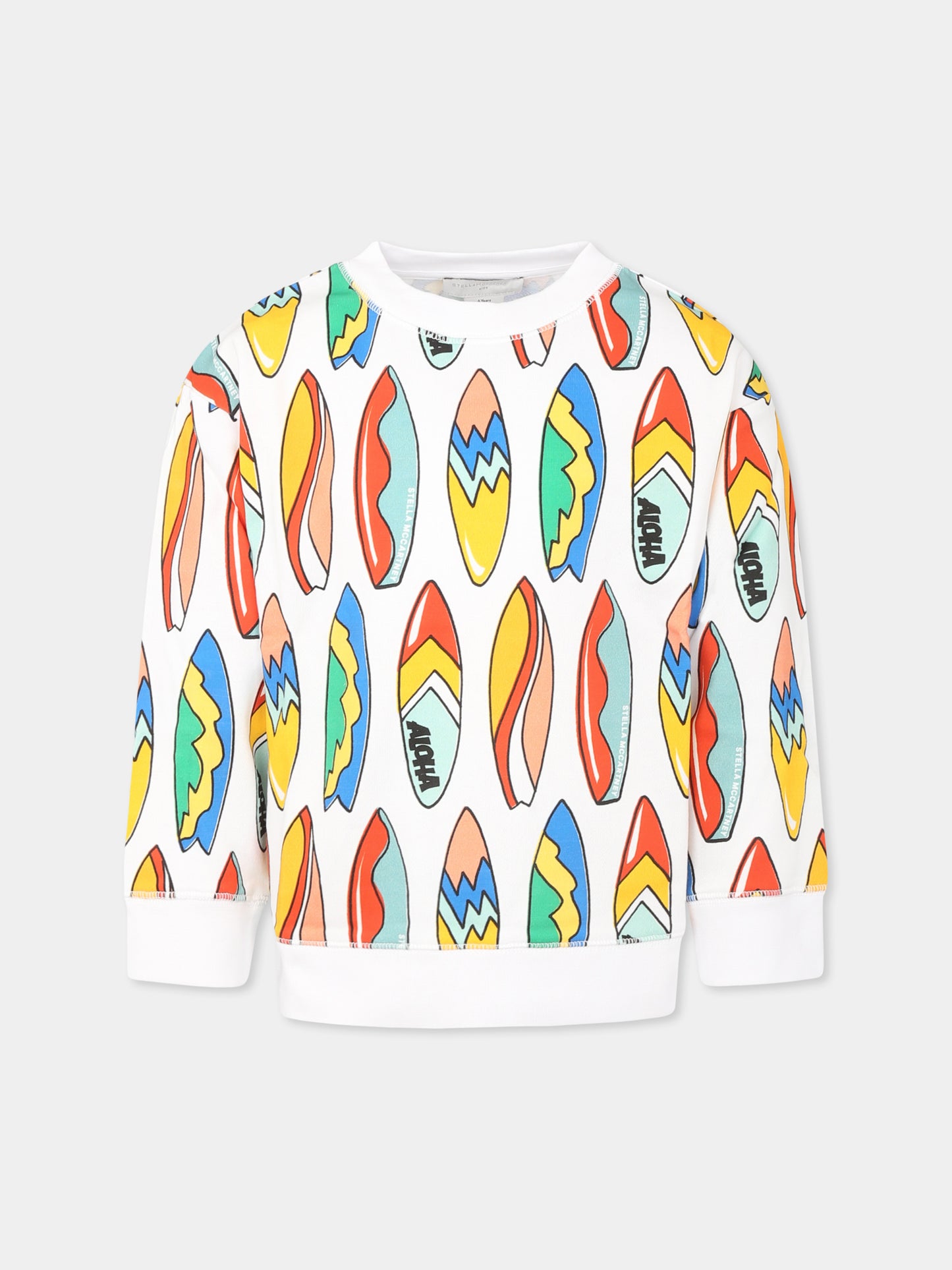 Felpa bianca per bambino con tavola da surf all over,Stella Mccartney Kids,TU4Q00 Z1732 100MC