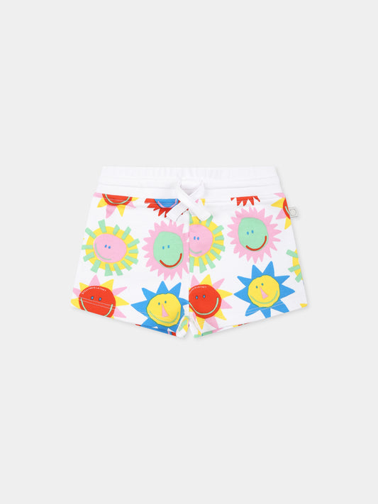 Shorts bianchi per neonata con stampa sole all over,Stella Mccartney Kids,TU6069 Z1813 100MC