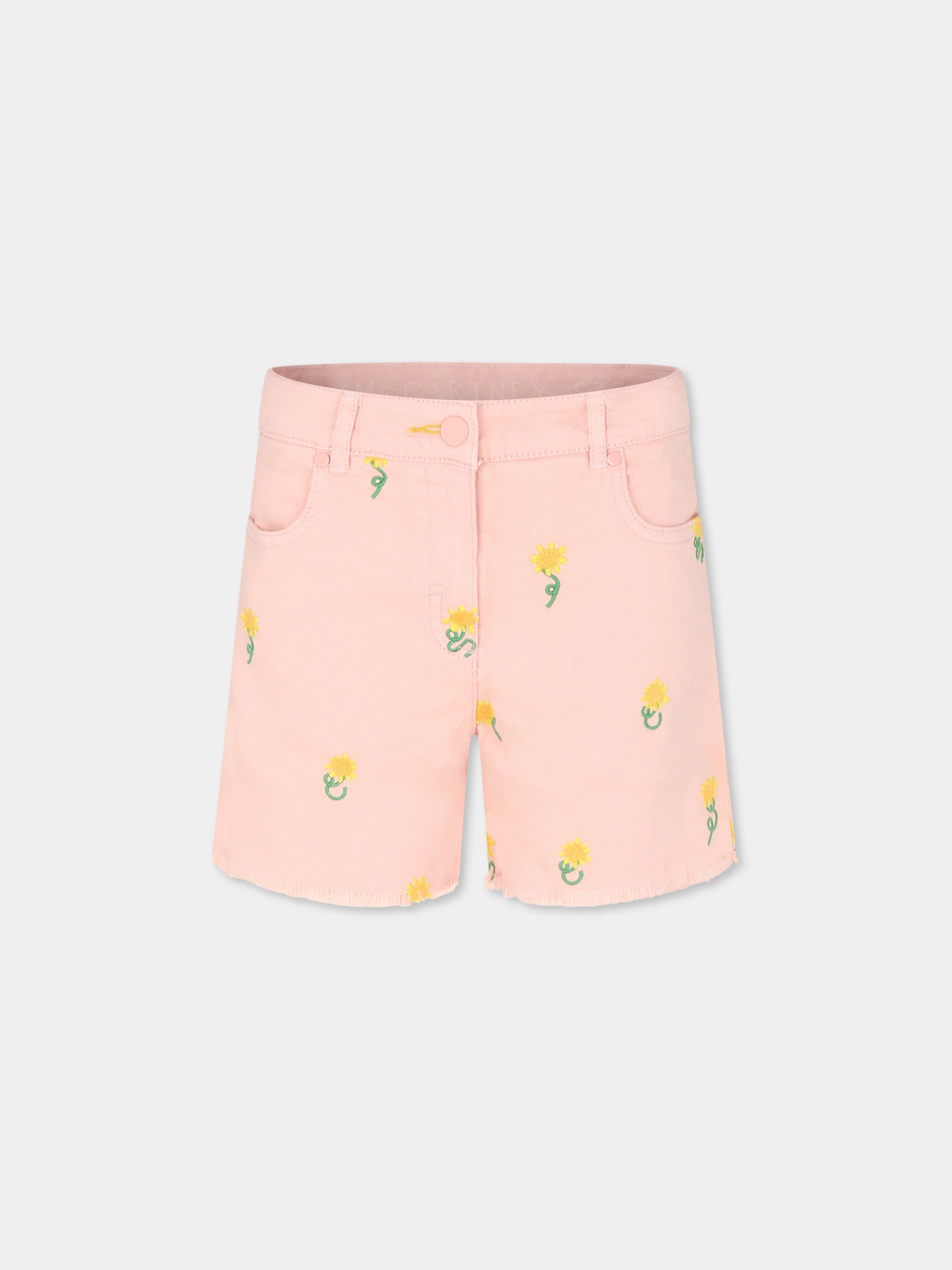 Shorts rosa per bambina con ricamo floreale,Stella Mccartney Kids,TU6D89 Z1641 505EM