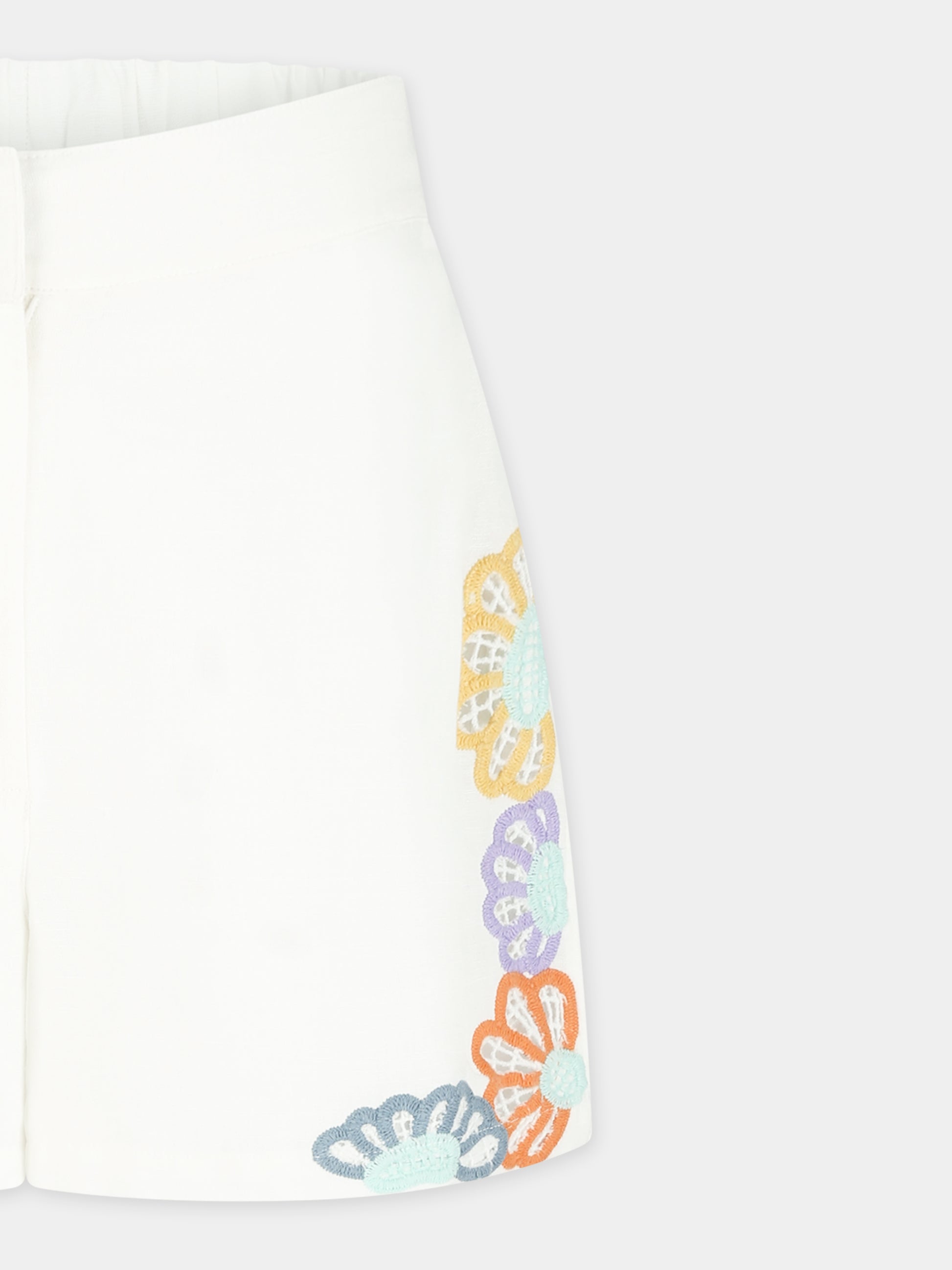 Shorts bianchi per bambina con ricamo floreale,Stella Mccartney Kids,TU6F59 Z0138 101